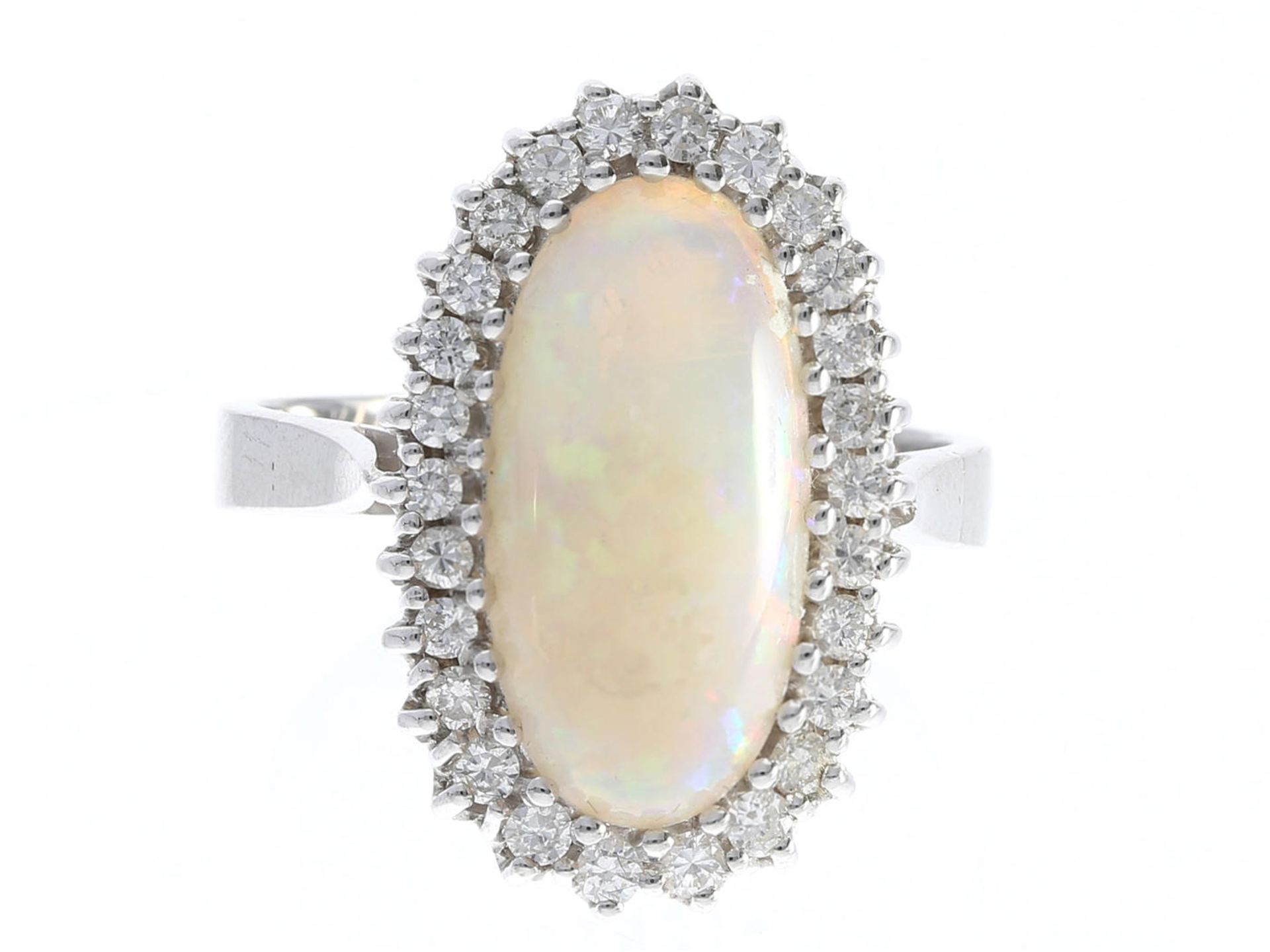 Ring: sehr dekorativer, weißgoldener vintage Damenring mit schönem Opal und Brillanten, ungetragen - Bild 2 aus 2
