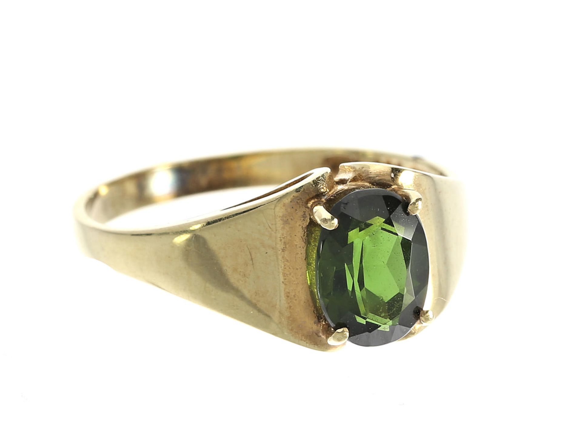 Ring: vintage Turmalin-Goldschmiedering, um 1950 Ca. Ø18,5mm, RG58, ca.3,2g, 14KGold, ovaler, - Bild 2 aus 2