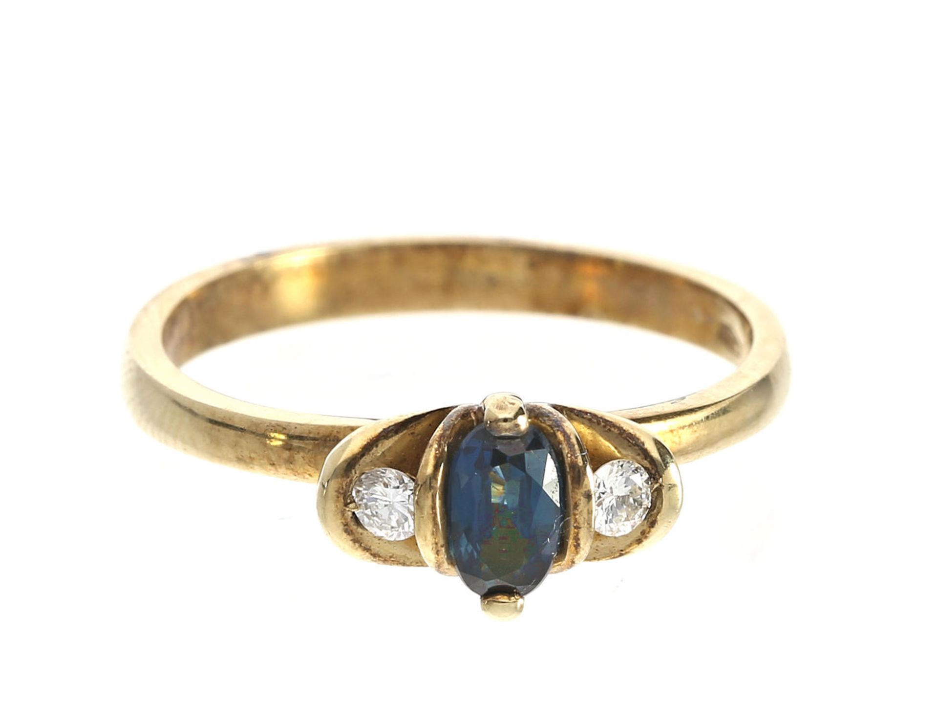 Ring: eleganter Damenring mit Saphir und Brillanten Ca. Ø16mm, RG51, ca. 2,4g, 14K Gold, schauseitig - Bild 2 aus 2