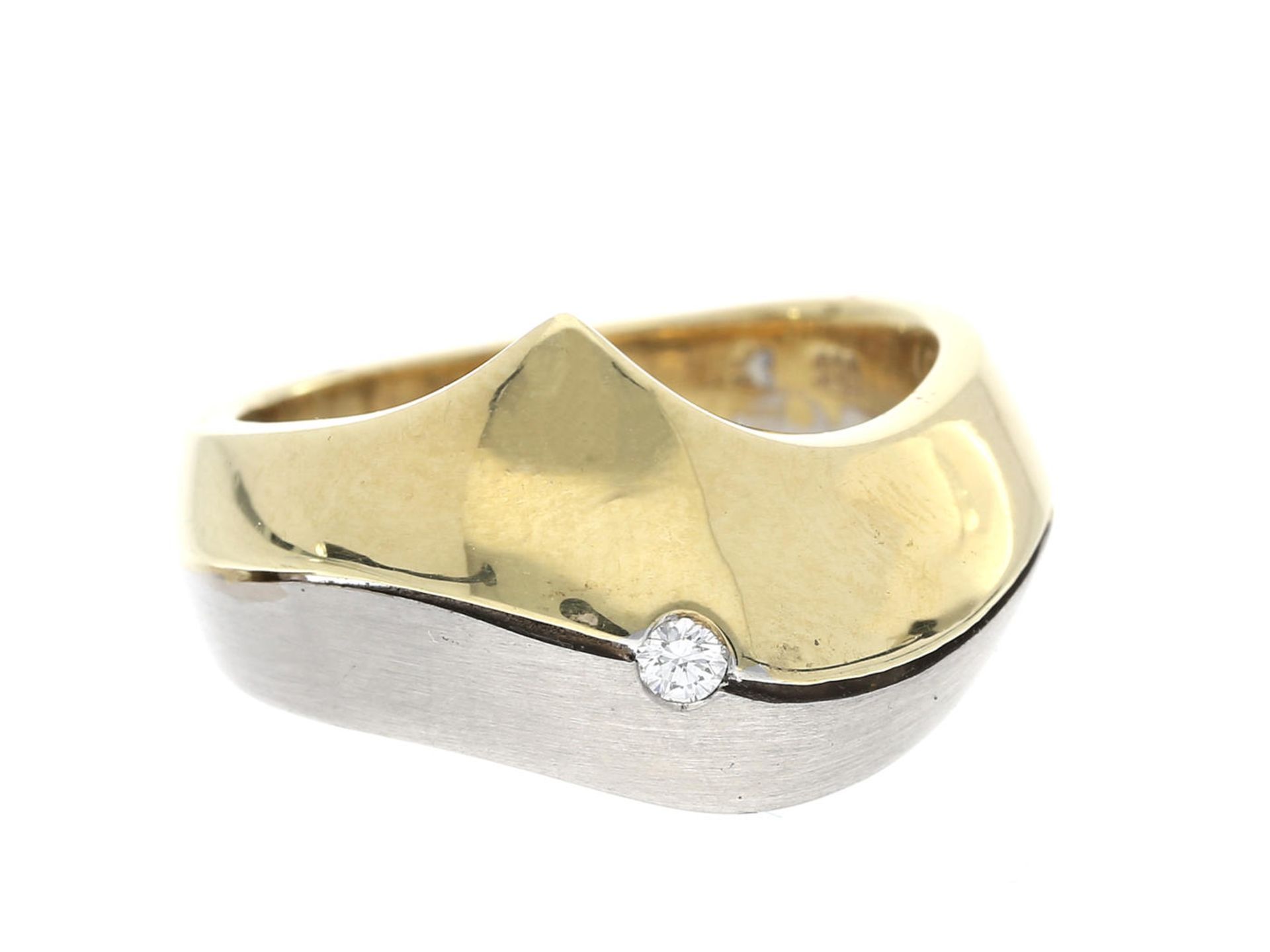 Ring: schwerer und massiver Bicolor/Brillant-Goldschmiedering, Handarbeit in 14K Gold Ca. Ø17,5mm,