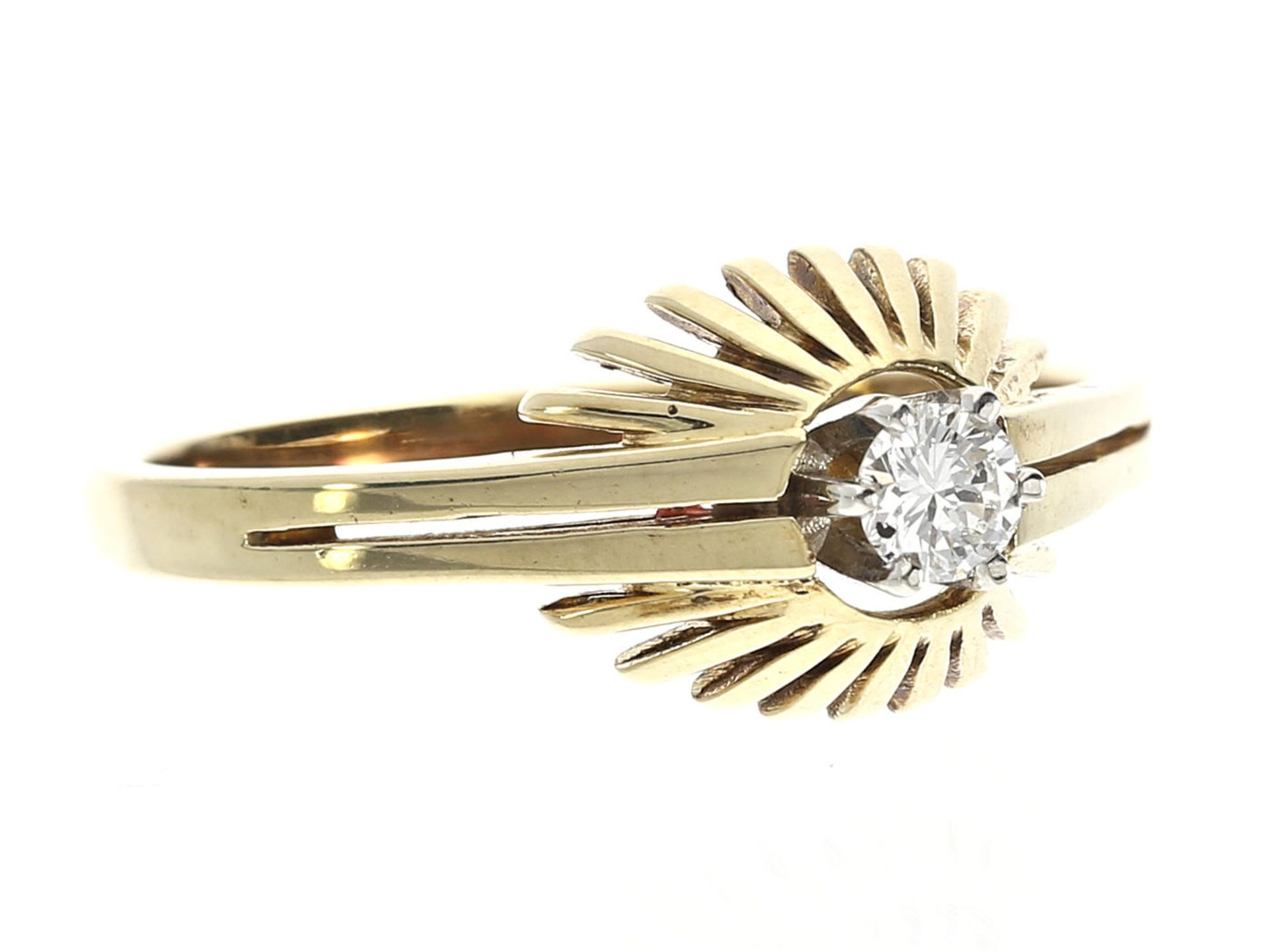 Ring: klassischer Brillant-Goldschmiedering, 60erJahre Ca. Ø17,5mm, RG54, ca. 3g, 14K Gold, - Bild 2 aus 2