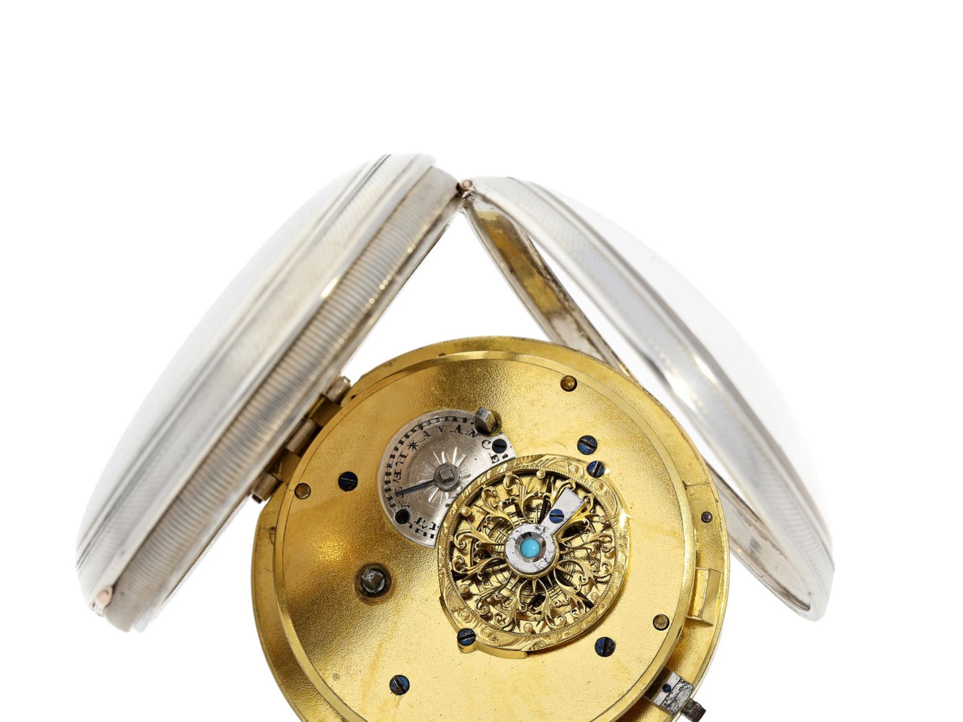 Taschenuhr: große, qualitätsvolle französische Taschenuhr mit Alarm auf Glocke, ca. 1800 Ca. - Bild 3 aus 3