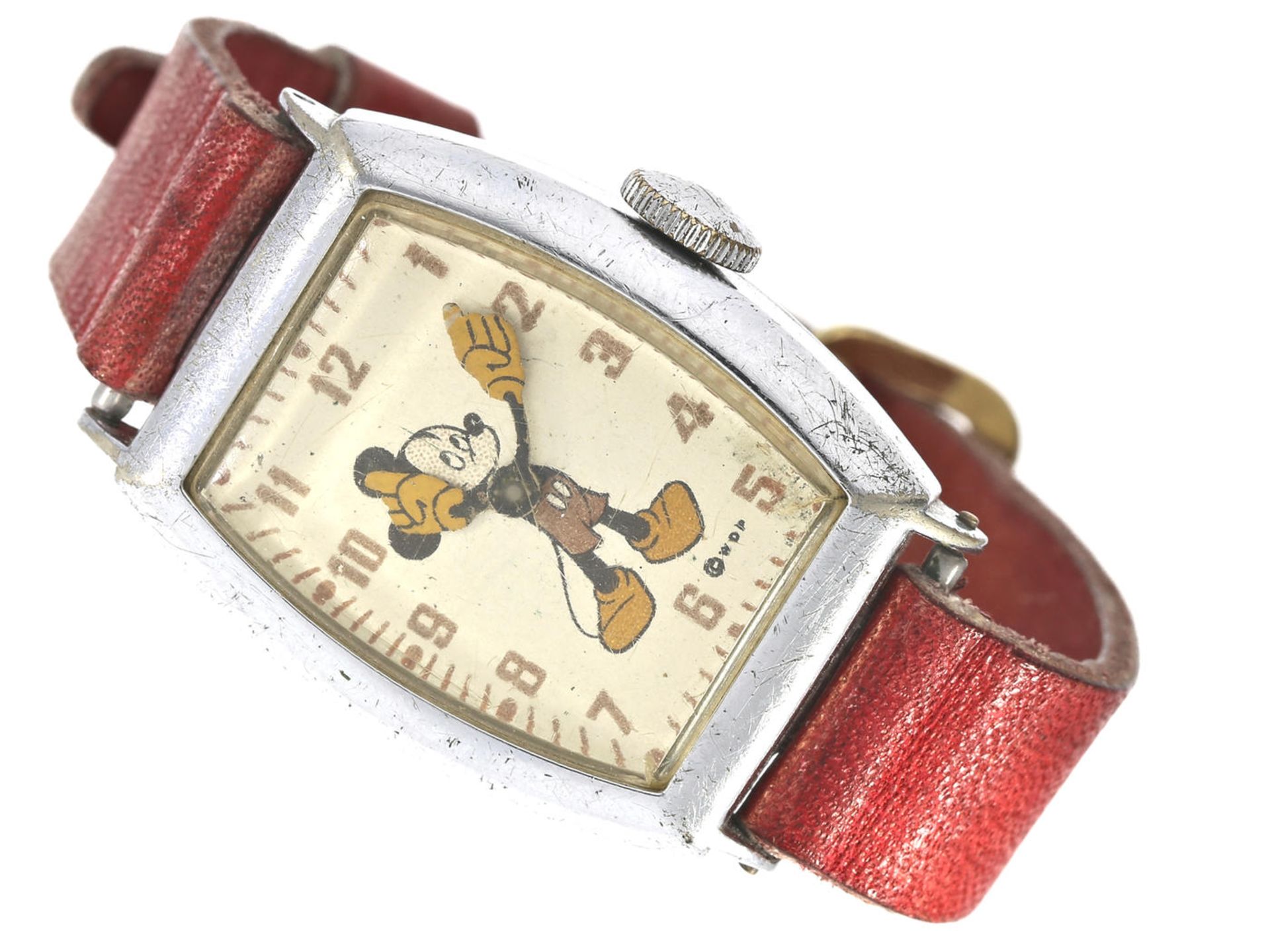 Armbanduhr: seltene amerikanische Armbanduhr, "Mickey Mouse Ingersoll US Time WDP", ca.1940 Ca. 26 ×