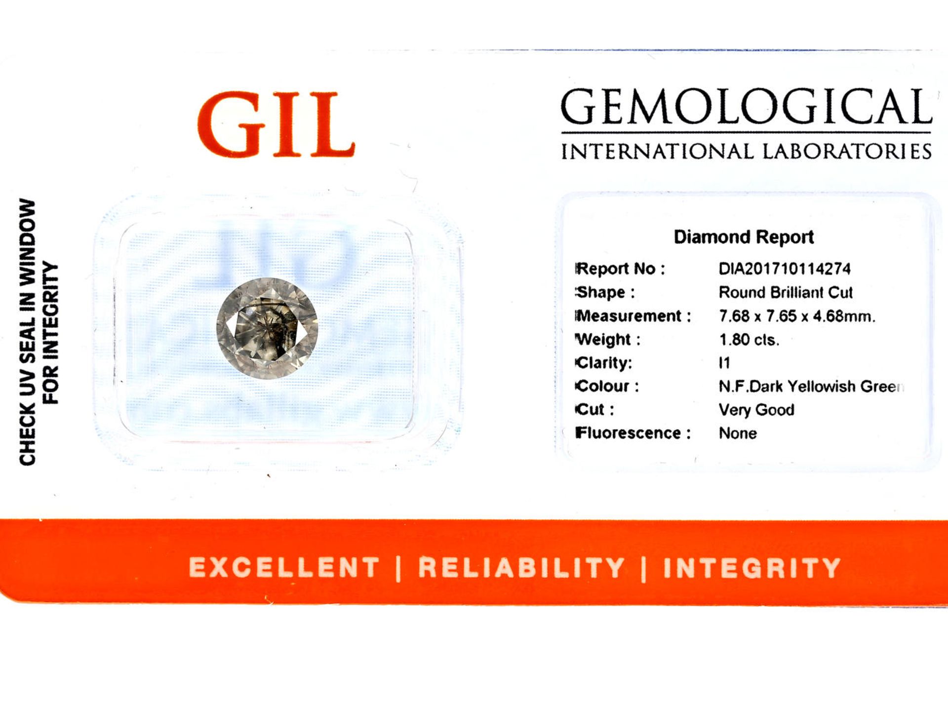 Steine: loser, seltener fancy Brillant von 1,8ct, inklusive GIL Report Ca. 7,7 × 7,6 × 4,7mm, 1,8ct,