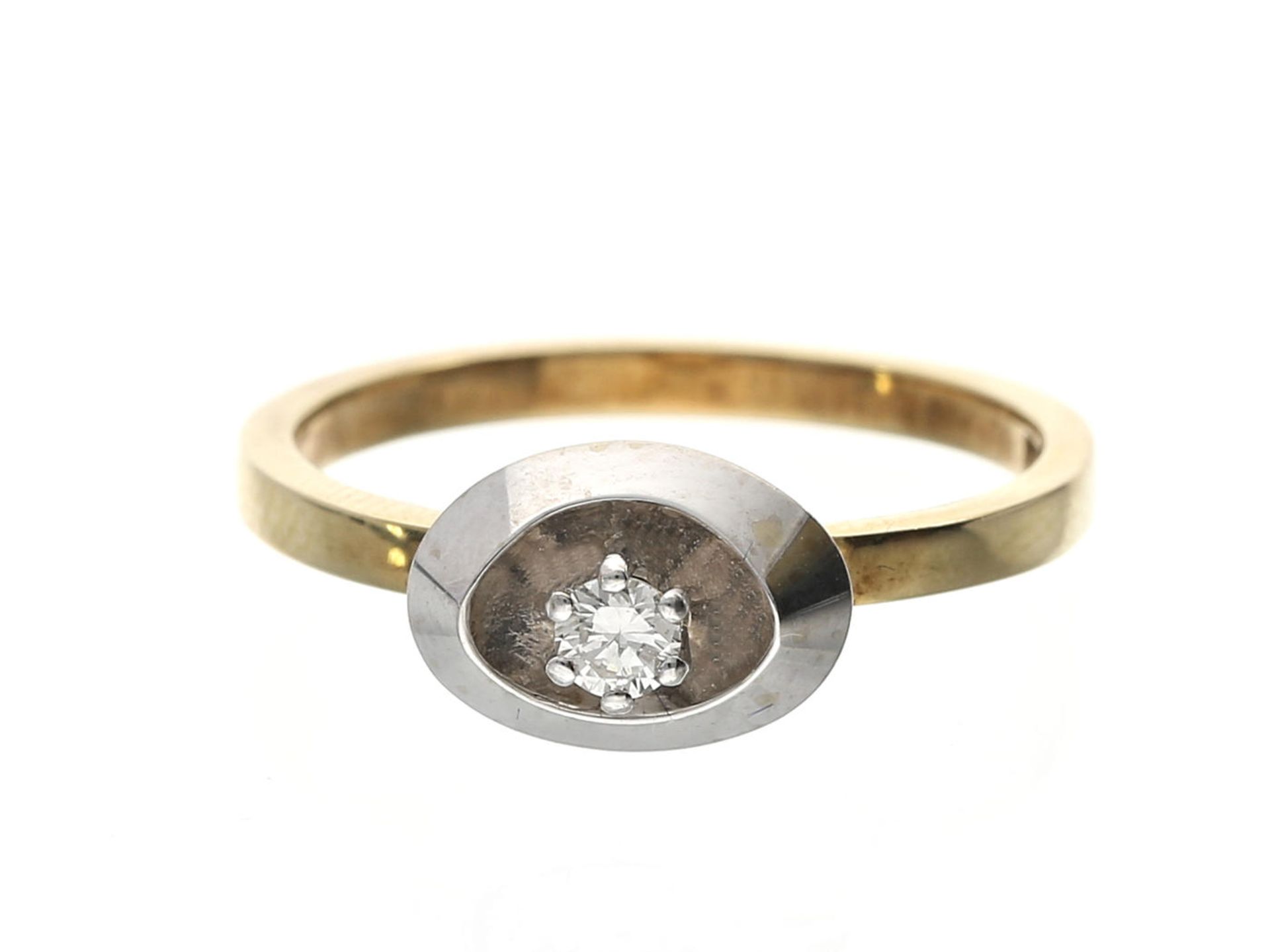 Ring: zierlicher vintage Solitär-Brillantring Ca. Ø15,5mm, RG49, ca. 2,9g, 14K Gold, der in Weißgold