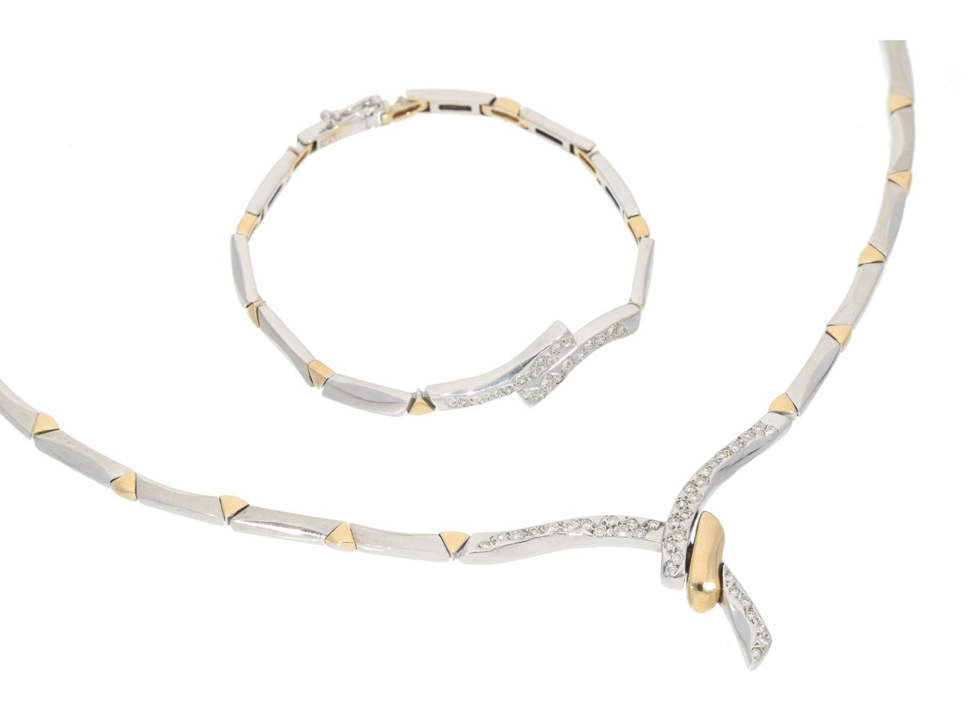 Kette/Collier: modernes, äußerst dekoratives Bicolor-Goldschmiede-Collier mit passendem Armband 1.