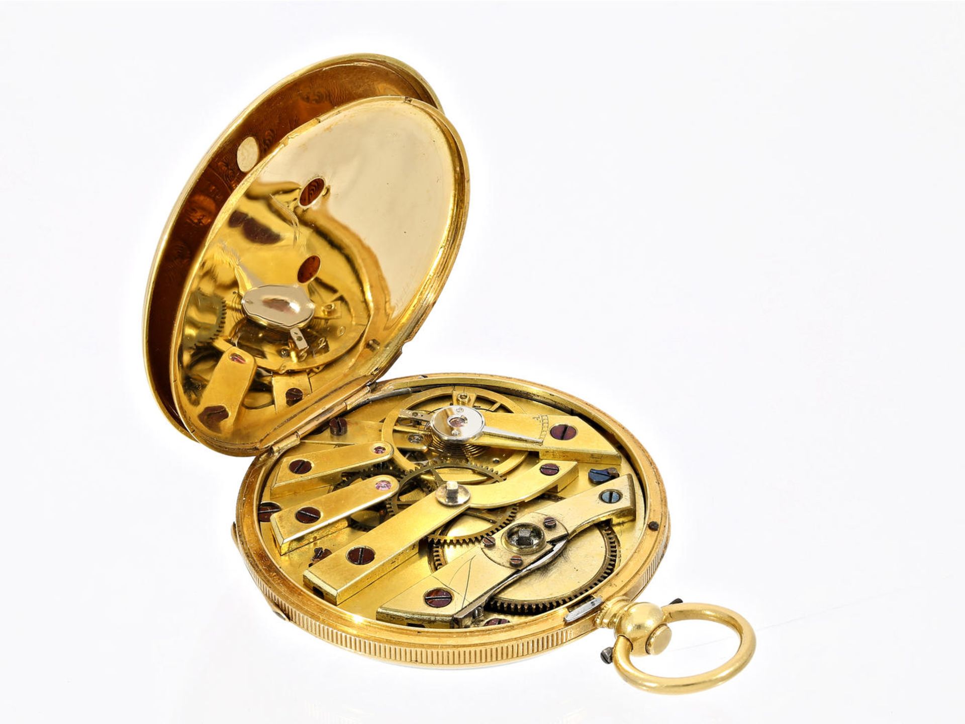 Taschenuhr: seltene Gold/Emaille-Lepine, Junod Freres No. 6320, ca. 1850 Ca. Ø35mm, ca. 24g, 18K - Bild 3 aus 3