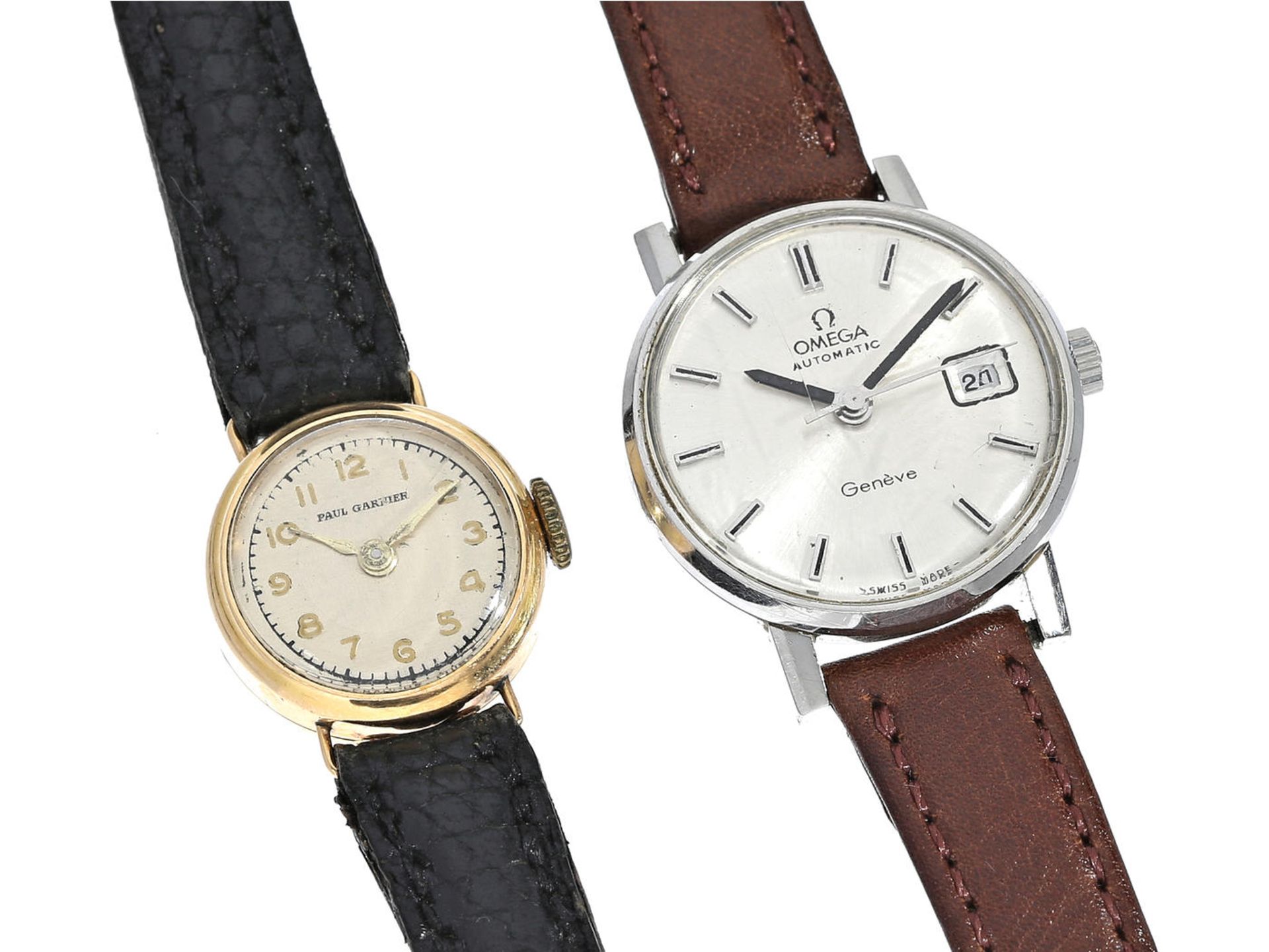 Armbanduhren: Konvolut von 2 vintage Damenuhren, Omega & Paul Garnier Paris 1. Omega Automatik,