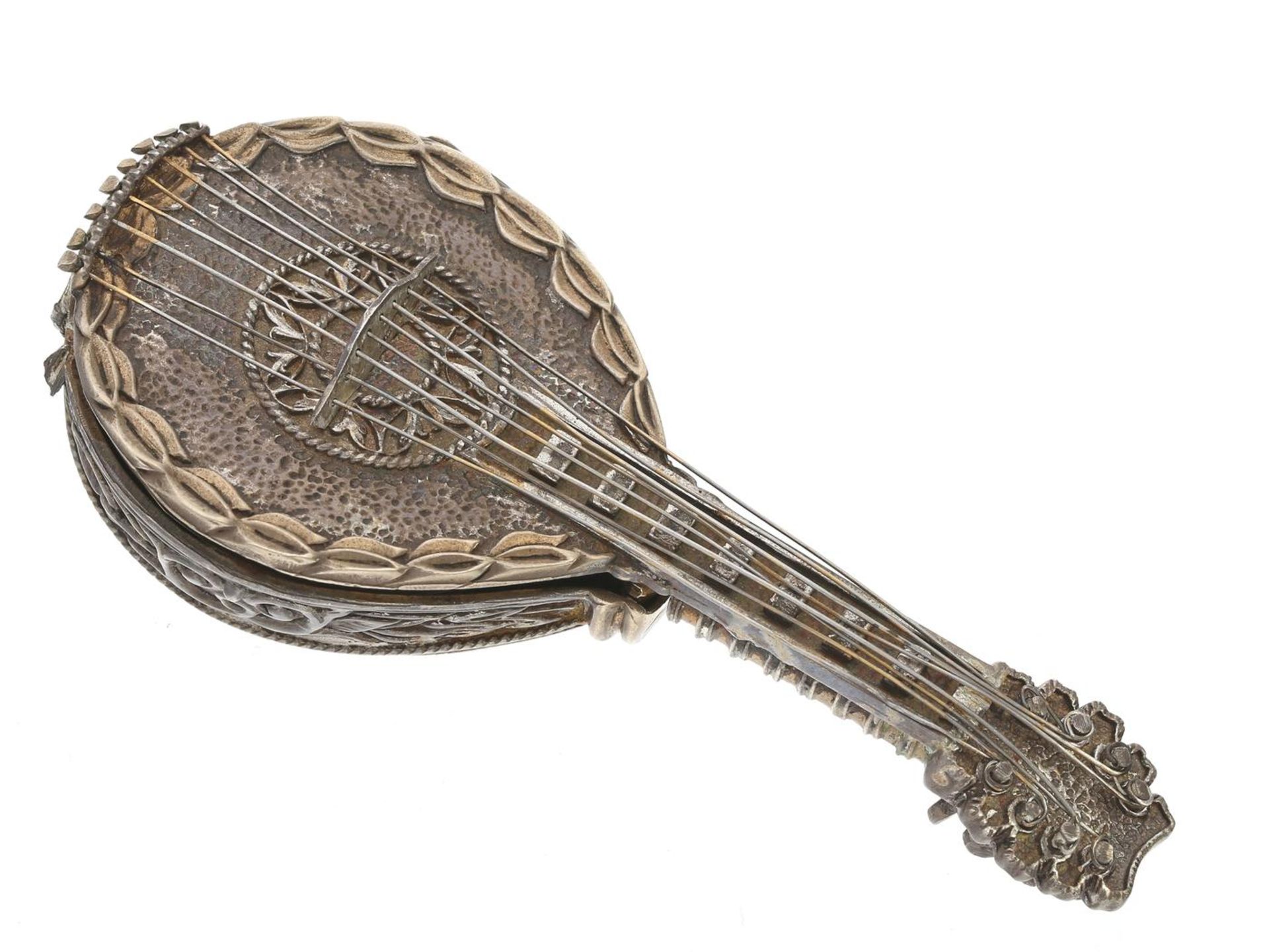 Taschenuhr: ungewöhnliche und seltene Form-Uhr "Mandoline", vermutlich Genf um 1870 Ca. 79mm lang,