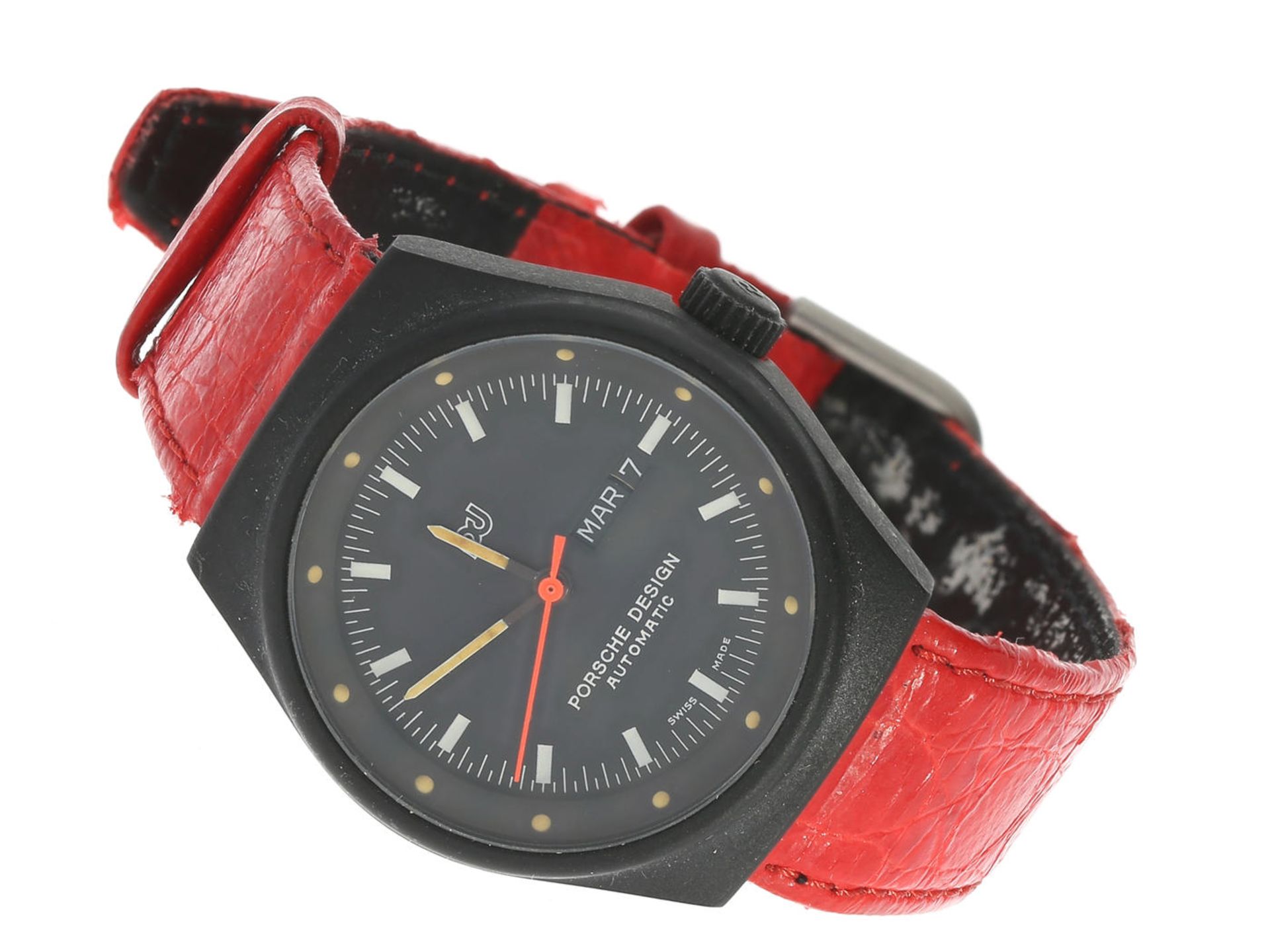 Armbanduhr: sportliche vintage Damenuhr "Porsche Design" Ca. Ø29mm, Stahl, Automatikwerk, Datum