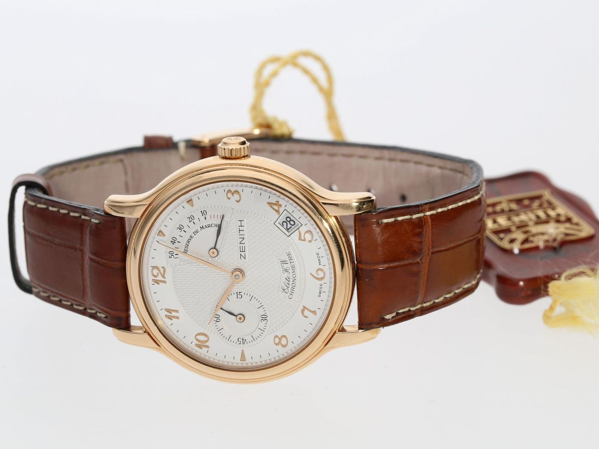 Armbanduhr: hochfeine Herrenuhr, roségoldene Zenith Elite HW, zertifiziertes Chronometer mit
