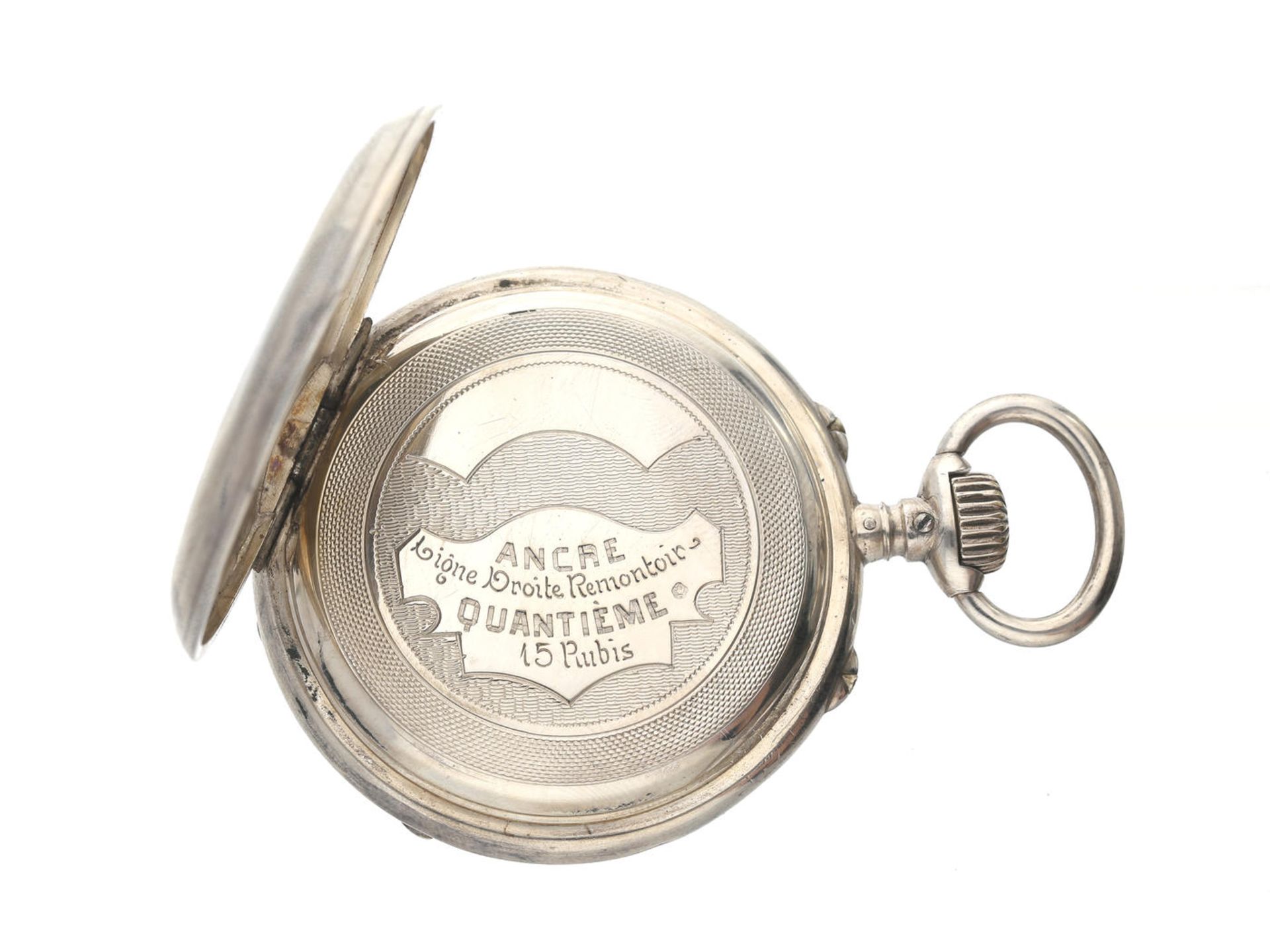 Taschenuhr: seltene Taschenuhr mit Datum und Wochentagsanzeige, Schweiz um 1890 Ca. Ø48mm, ca. - Bild 3 aus 3