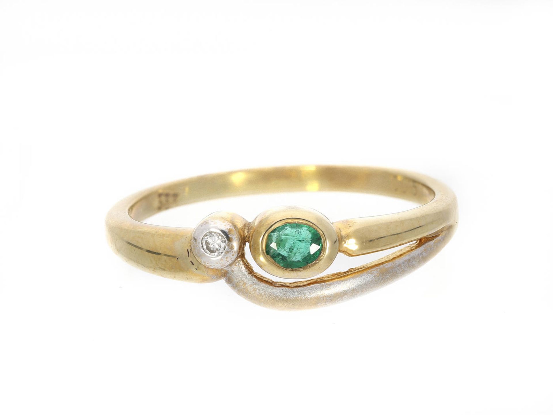 Ring: zierlicher vintage Smaragd/Brillant-Damenring Ca. Ø17mm, RG54, ca. 1,8g, 8K Gold, besetzt