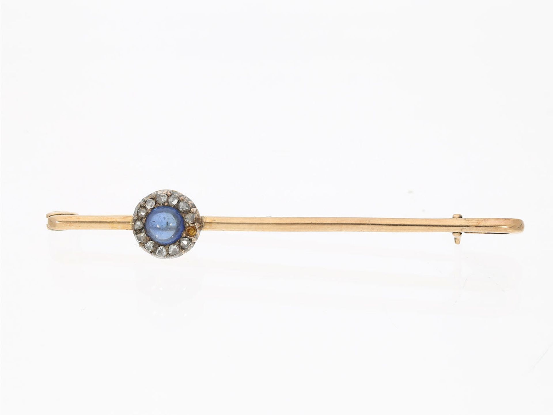 Brosche: antike Saphir/Diamant-Goldschmiedebrosche, vermutlich um 1880 Ca. 53mm lang, ca. 3,5g,