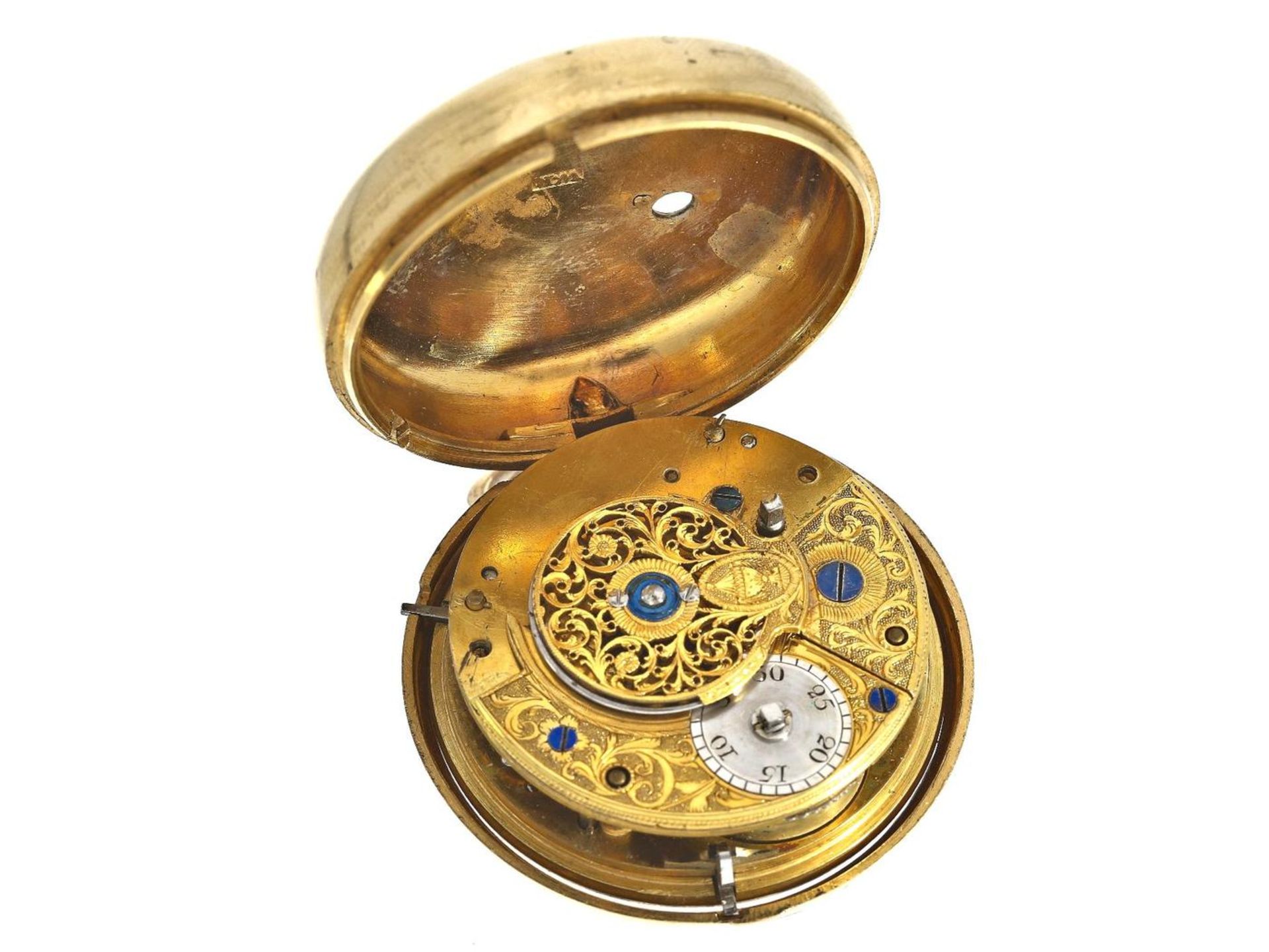 Taschenuhr: interessante frühe englische Beobachtungsuhr mit anhaltbarer Sekunde und Datum, ca. 1780 - Bild 2 aus 2