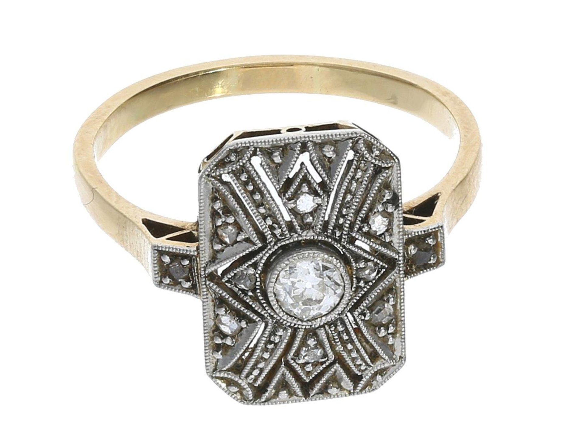 Ring: antiker Diamantring, um 1900 Ca. Ø17,5mm, RG55, ca. 3,3g, 14K Gold, antike Goldschmiedearbeit,