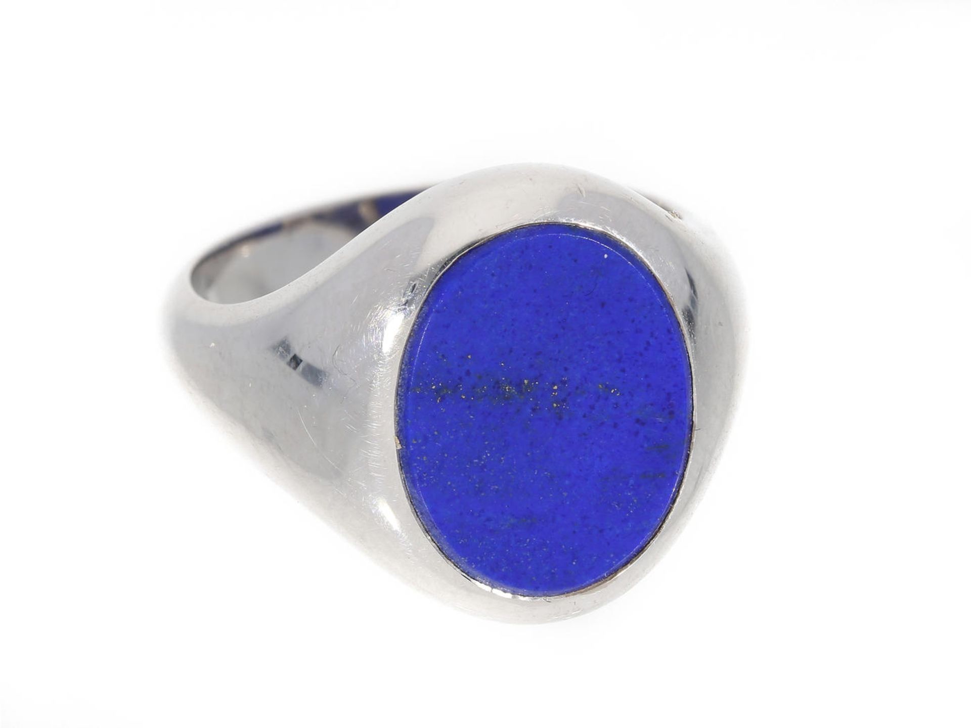 Ring: weißgoldener vintage Herrenring mit Lapislazuli Ca. Ø17,5mm, RG55, ca.9,1g, 18K Weißgold,