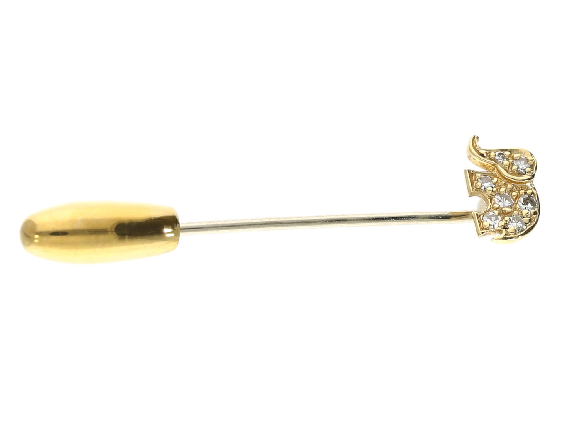 Brosche/Nadel: feine Krawattennadel "Elefant" mit Diamantbesatz Ca. 39mm lang, ca.1,5g, 14K Gold,