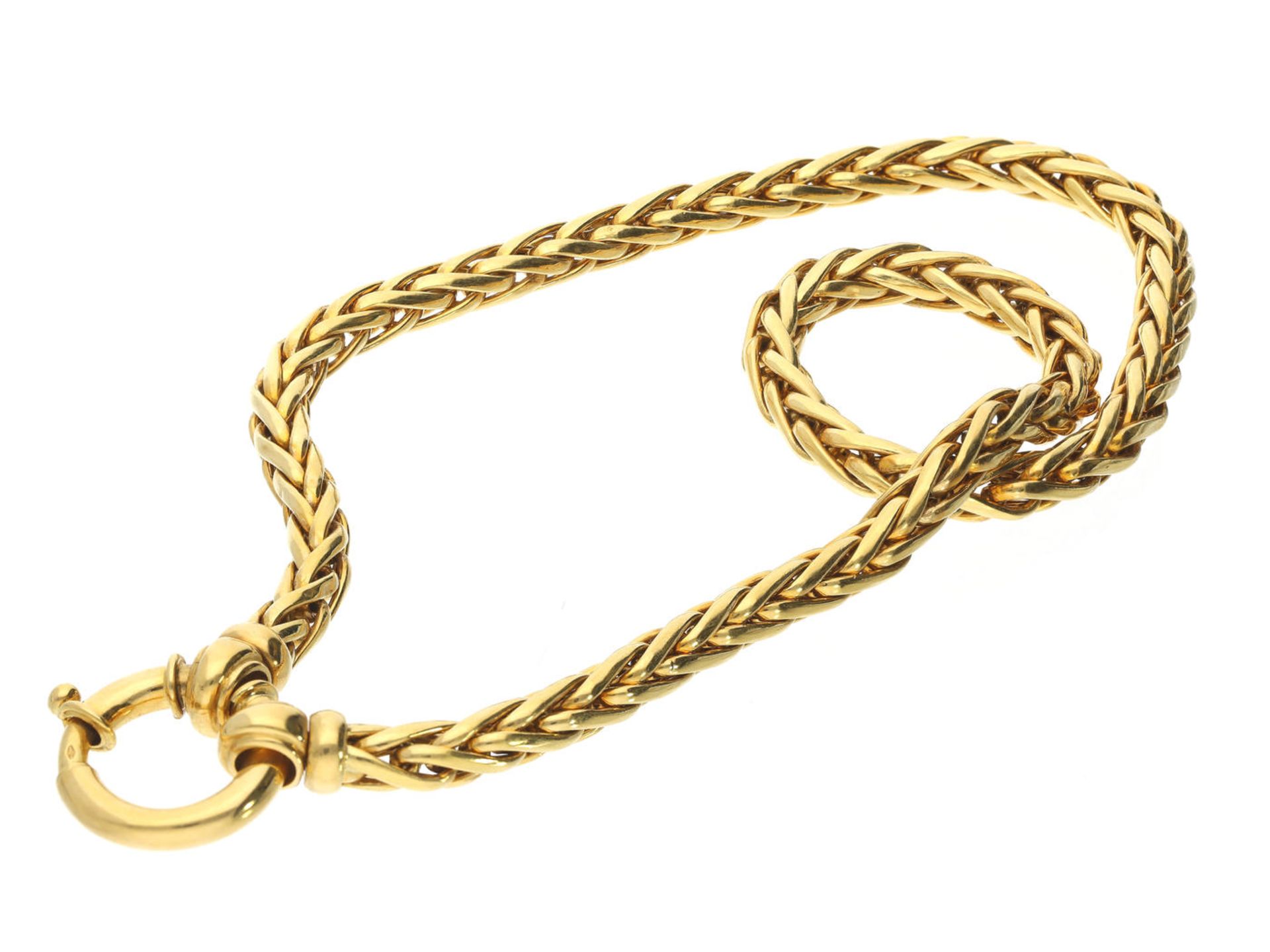 Kette/Collier: hochwertige und ehemals teure 18K Goldkette mit dekorativem Zopfmuster und großem
