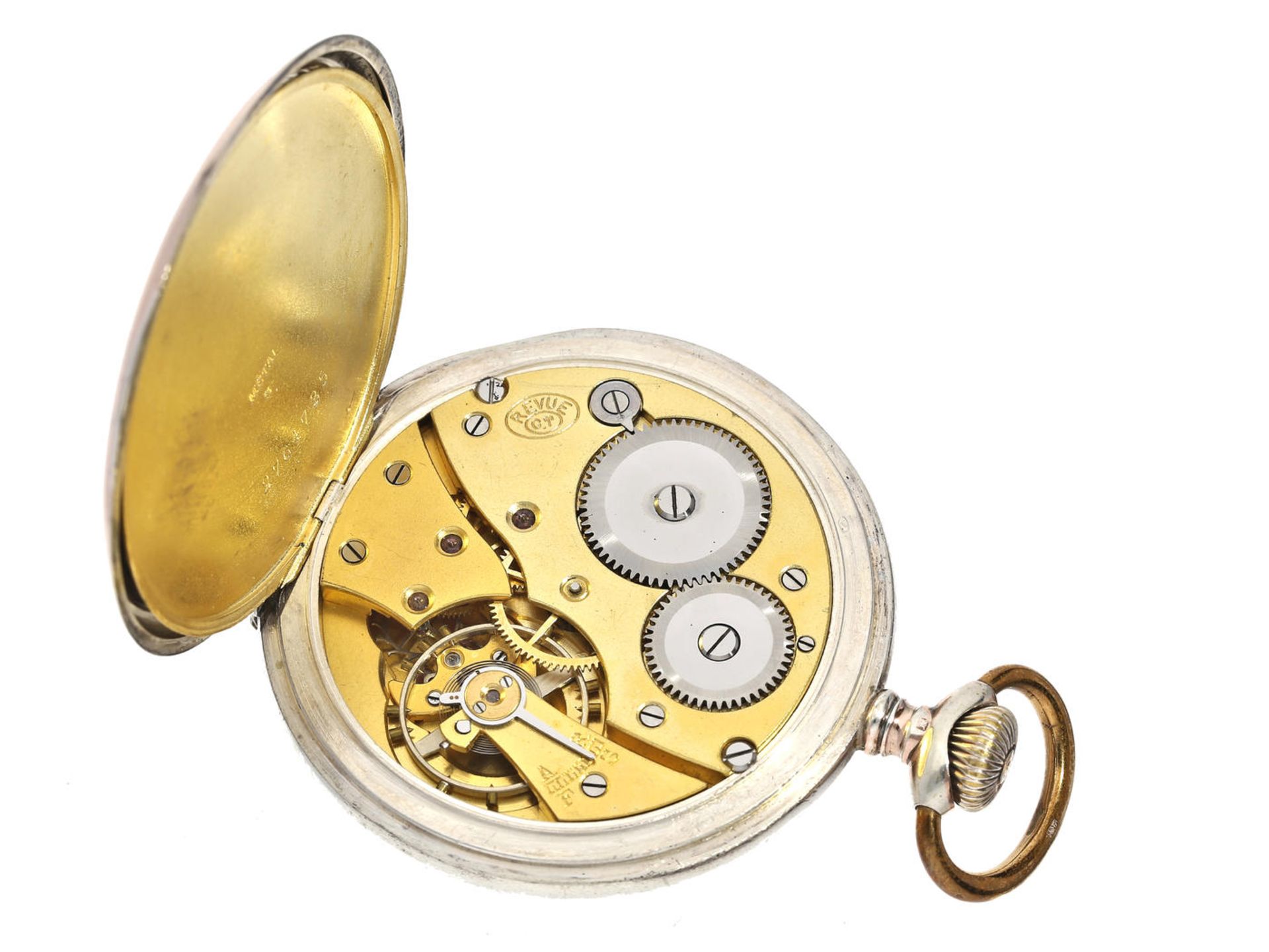 Taschenuhr: attraktive Taschenuhr mit Reliefgehäuse und Verkäufer-Signatur Johann Reckeweg, Achim - Bild 2 aus 3