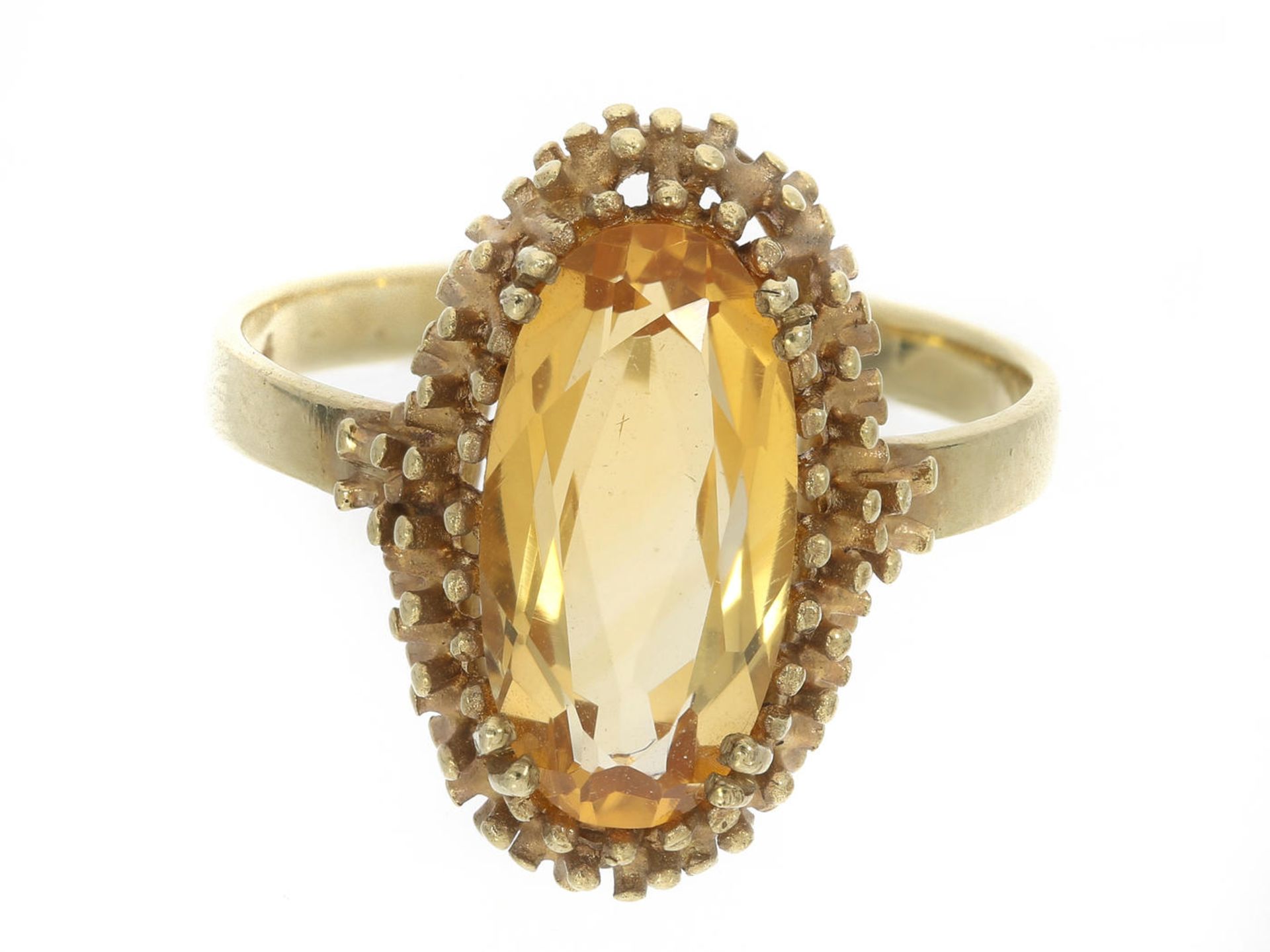 Ring: vintage Goldschmiedering mit Citrin Ca. Ø18,5mm, RG58, ca. 3,7g, 8K Gold, Ringkopf ca.18 ×