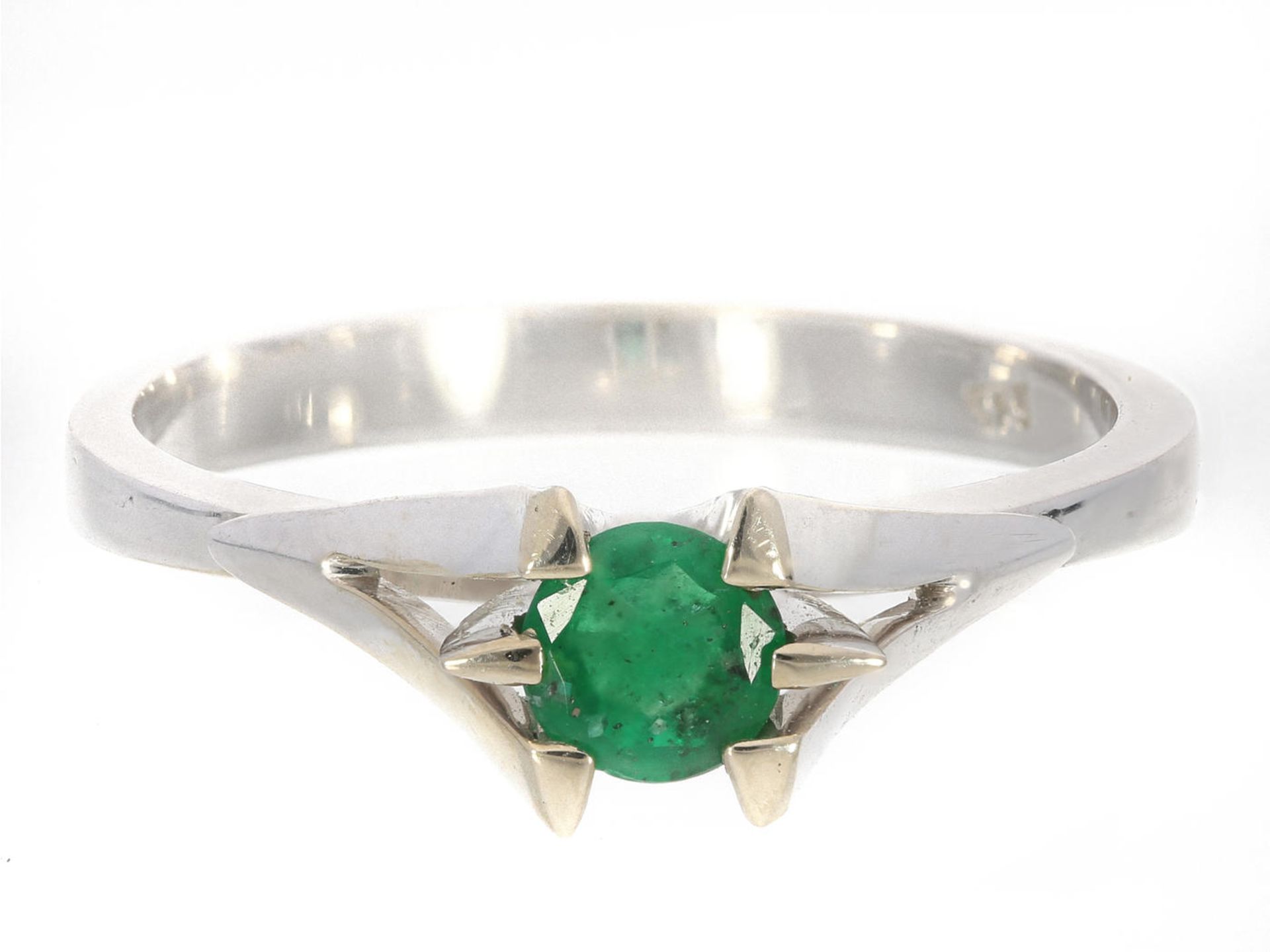 Ring: ausgefallener vintage Smaragd-Goldschmiedering Ca. Ø17mm, RG54, ca. 2,8g, 14K Weißgold,