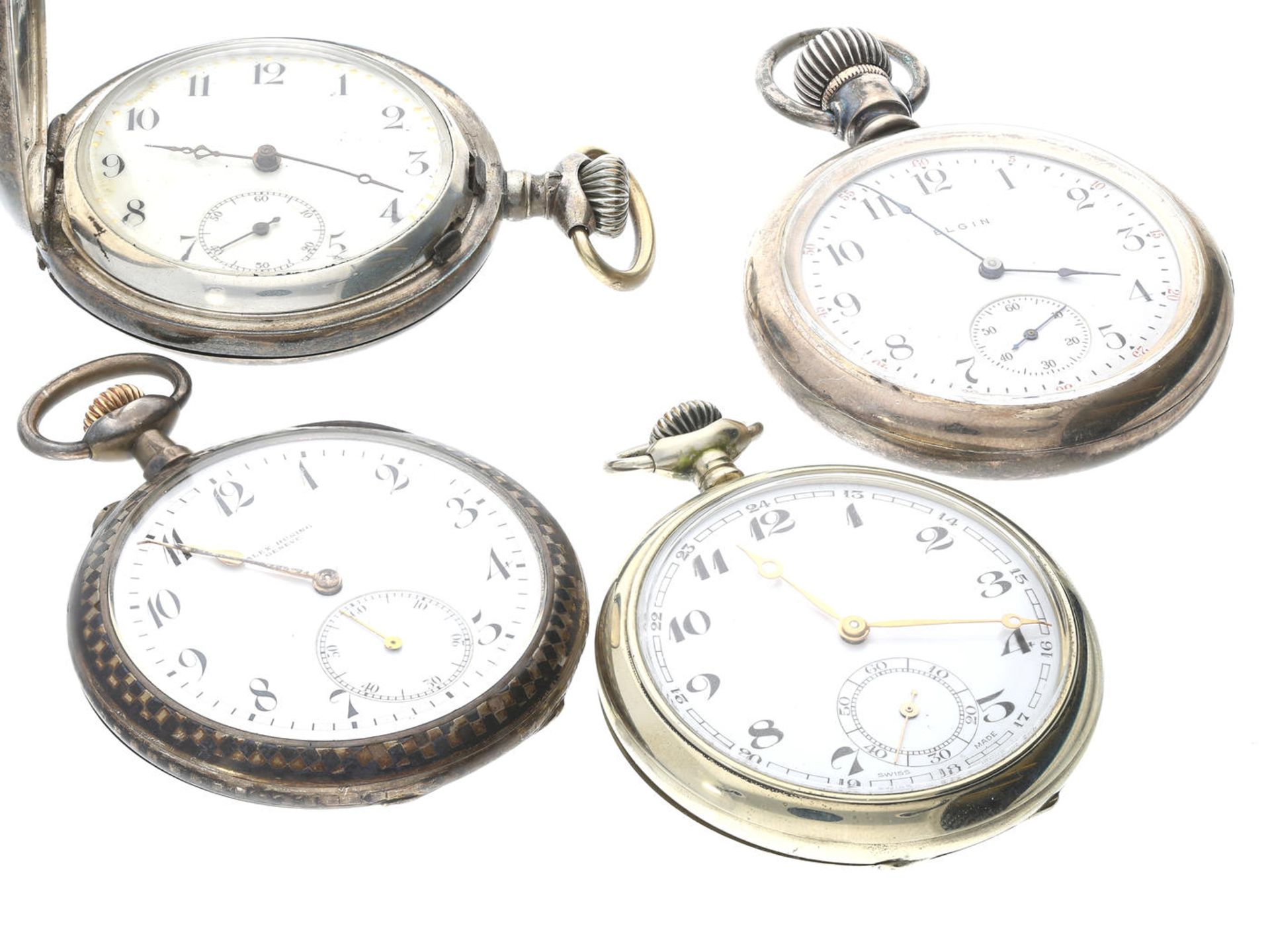 Taschenuhr: Konvolut von 4 antiken Taschenuhren um 1900-1930, dabei eine feine Präzisionsuhr von