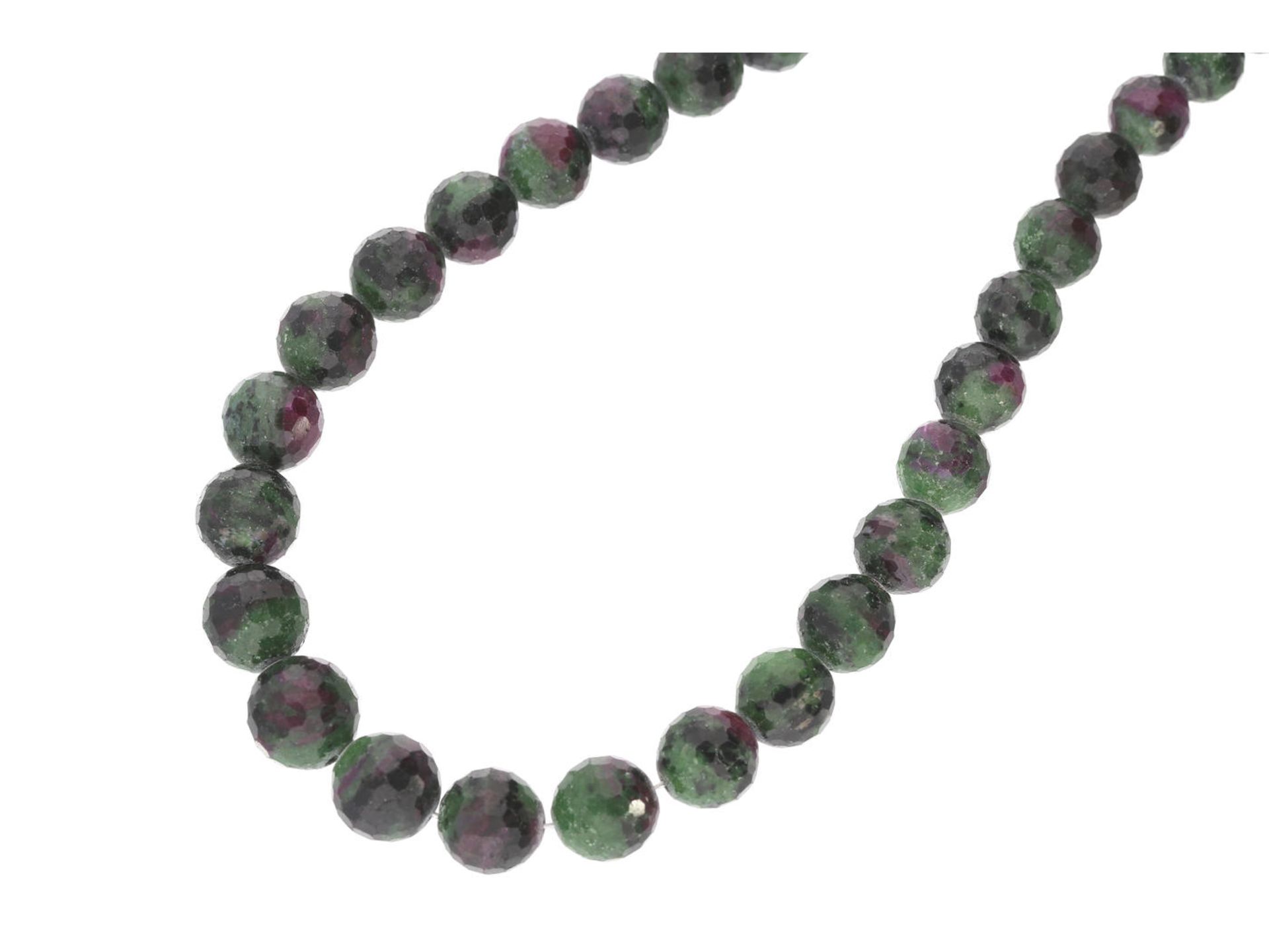 Kette/Collier: interessante Steinkette aus Rubin-Zoisit mit Magnetverschluss Ca. 57cm lang, ca. 64g,