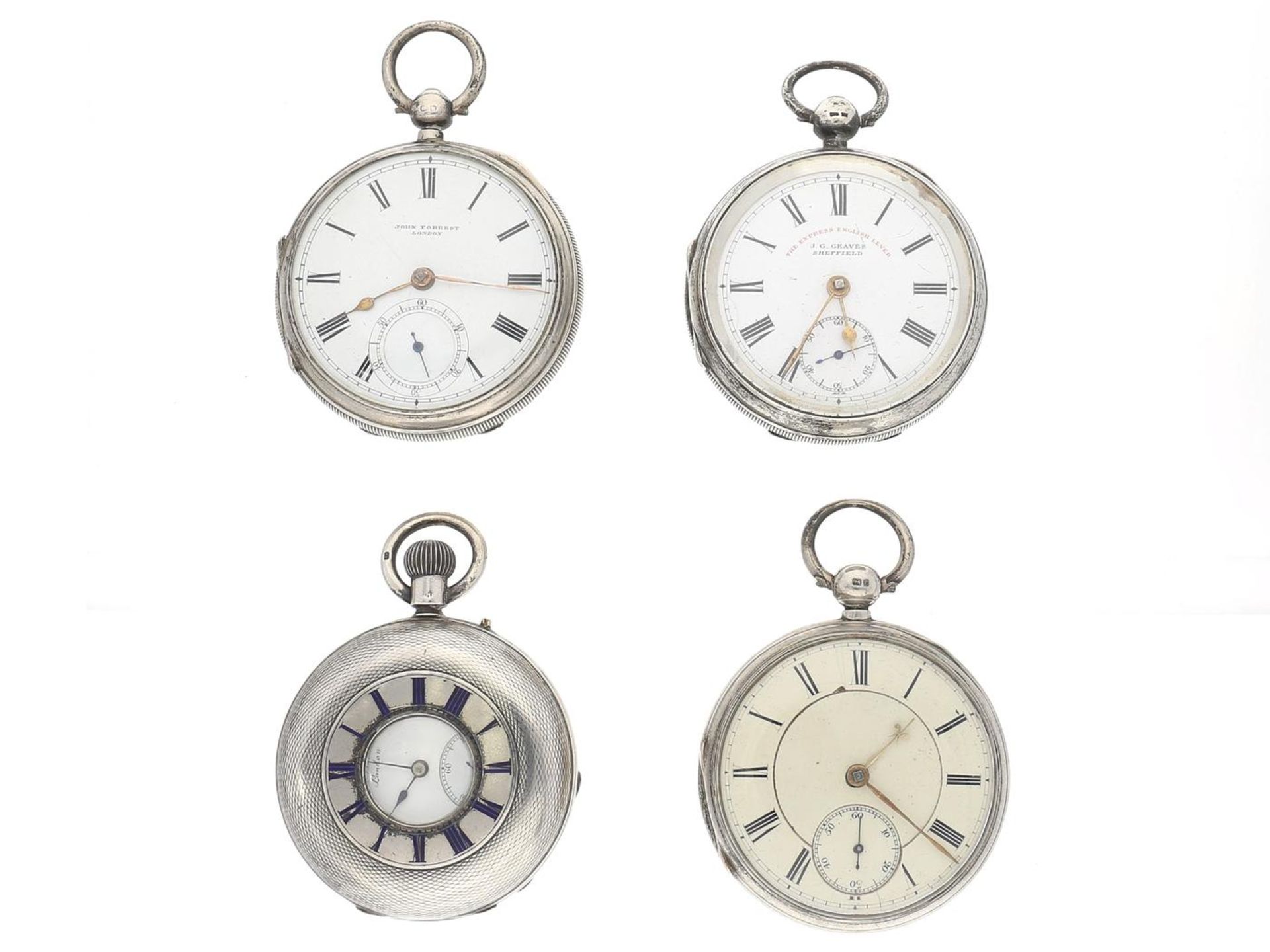 Taschenuhr: Konvolut von 4 englischen Taschenuhren, 1850-1880, dabei eine attraktive