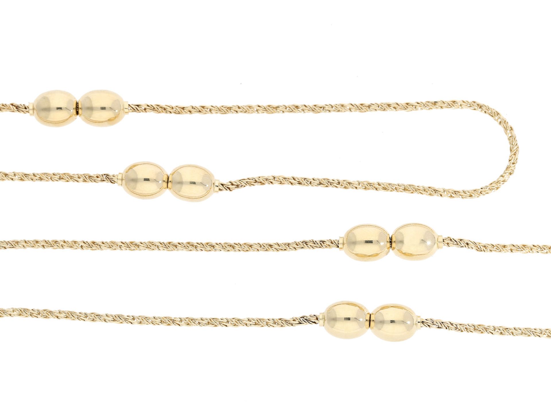 Kette: endlose Goldkette mit dekorativen Zwischenstücken, neuwertigCa. 79cm lang, ca. 20g, 14K