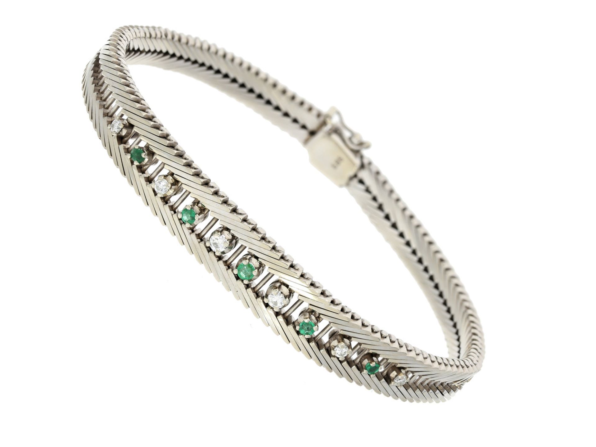 Armband: klassisches, weißgoldenes vintage Diamant/Smaragd-GoldschmiedearmbandCa. 18,5cm lang, ca.