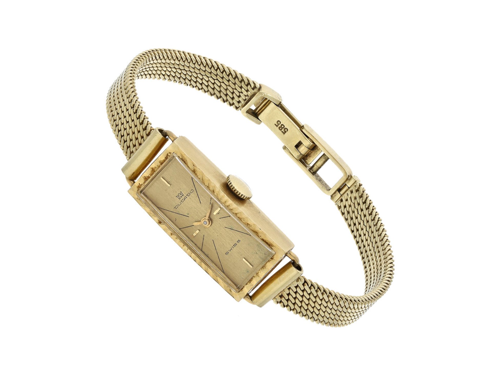 Armbanduhr: goldene vintage Damenuhr, 18K/14K GelbgoldCa. 18cm lang, ca. 23,8g, ca. 11mm breit,