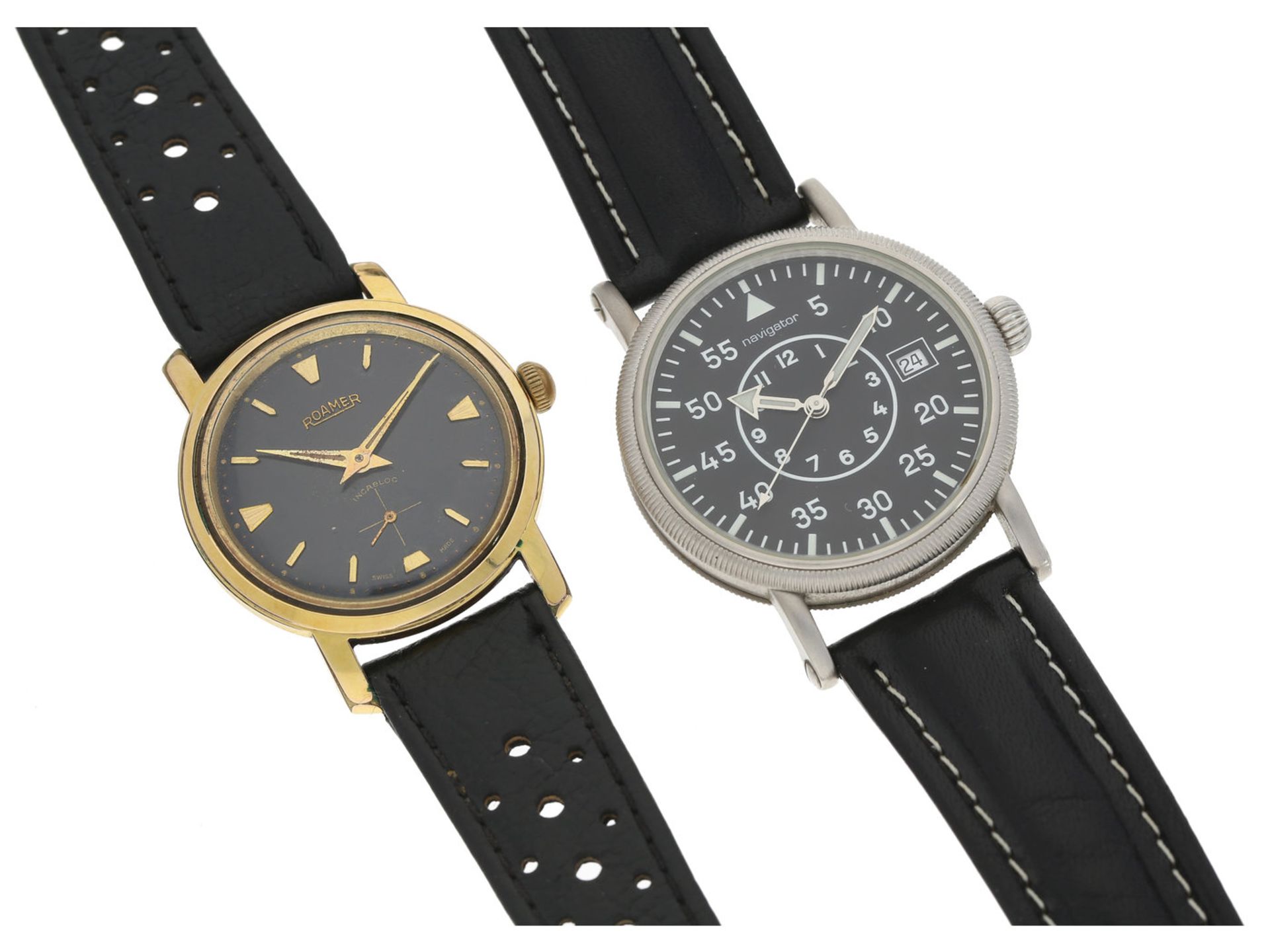 Armbanduhr: kleines Konvolut vintage/moderne Herrenuhren, Fliegeruhr Navigator Automatic und vintage