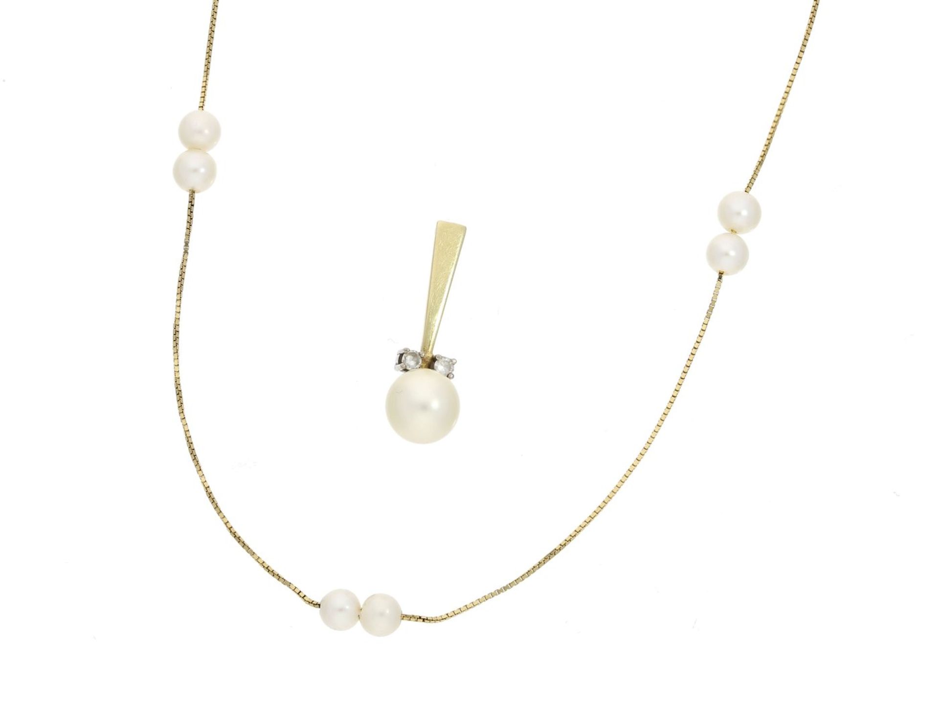 Kette/Collier/Anhänger: sehr feine Goldkette mit Perlenbesatz sowie Diamant/Perlen