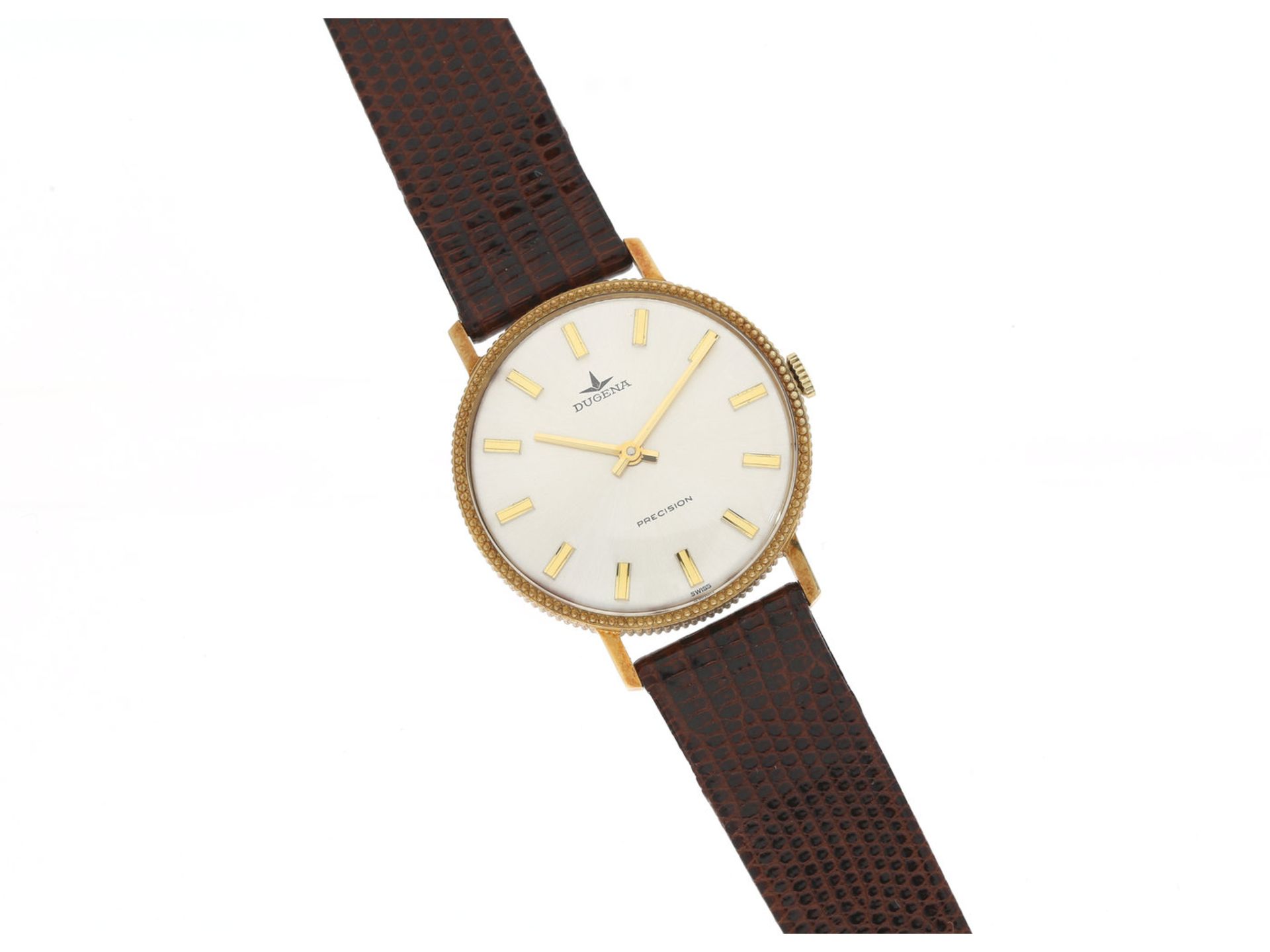 Armbanduhr: goldene Dugena "Precision" Armbanduhr, 14K GelbgoldCa. Ø34mm, 14K Gold, Handaufzug,
