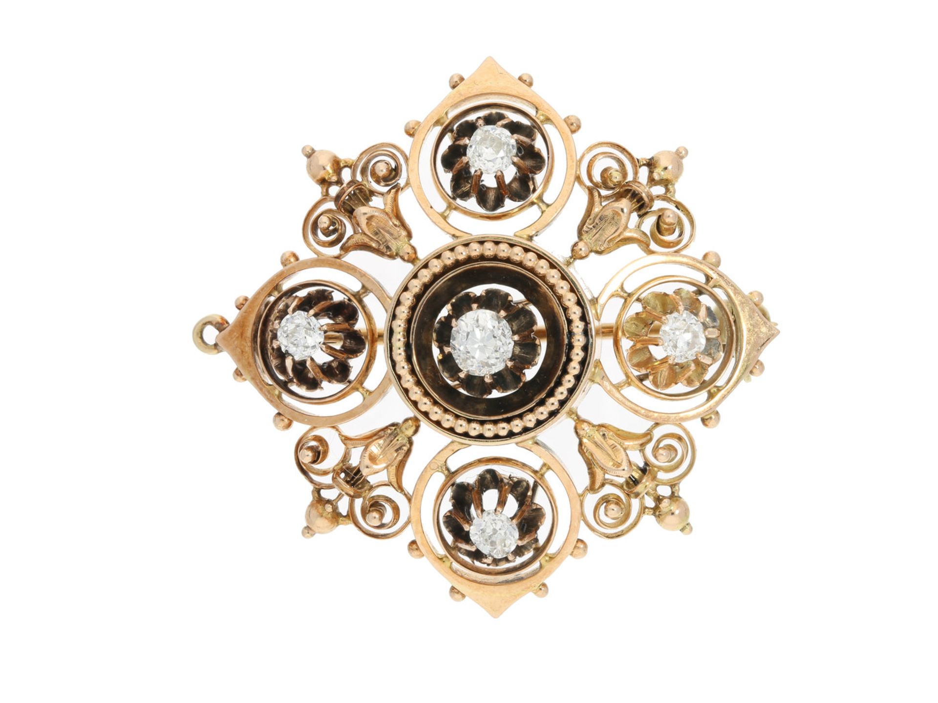 Brosche/Nadel: hochwertige antike Diamantbrosche mit schönen AltschliffdiamantenCa. 32 × 32mm, ca.