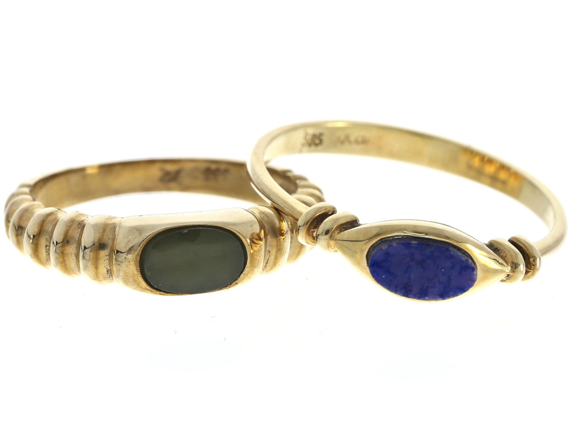 Ring: 2 zierliche vintage Goldschmiederinge mit Farbsteinbesatz1. ca. Ø16,5mm, RG52, 8K Gold,