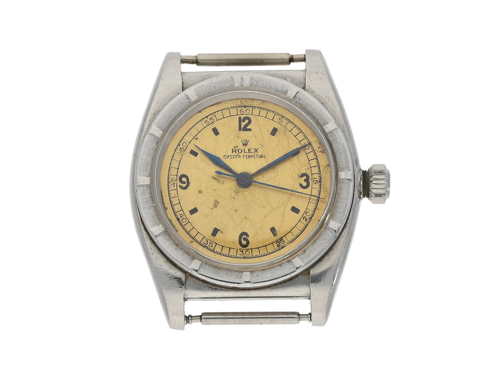 Armbanduhr: frühes Rolex Bubble Back Chronometer Ref.3372, ca.1943Ca. 32 × 32mm, Edelstahl,