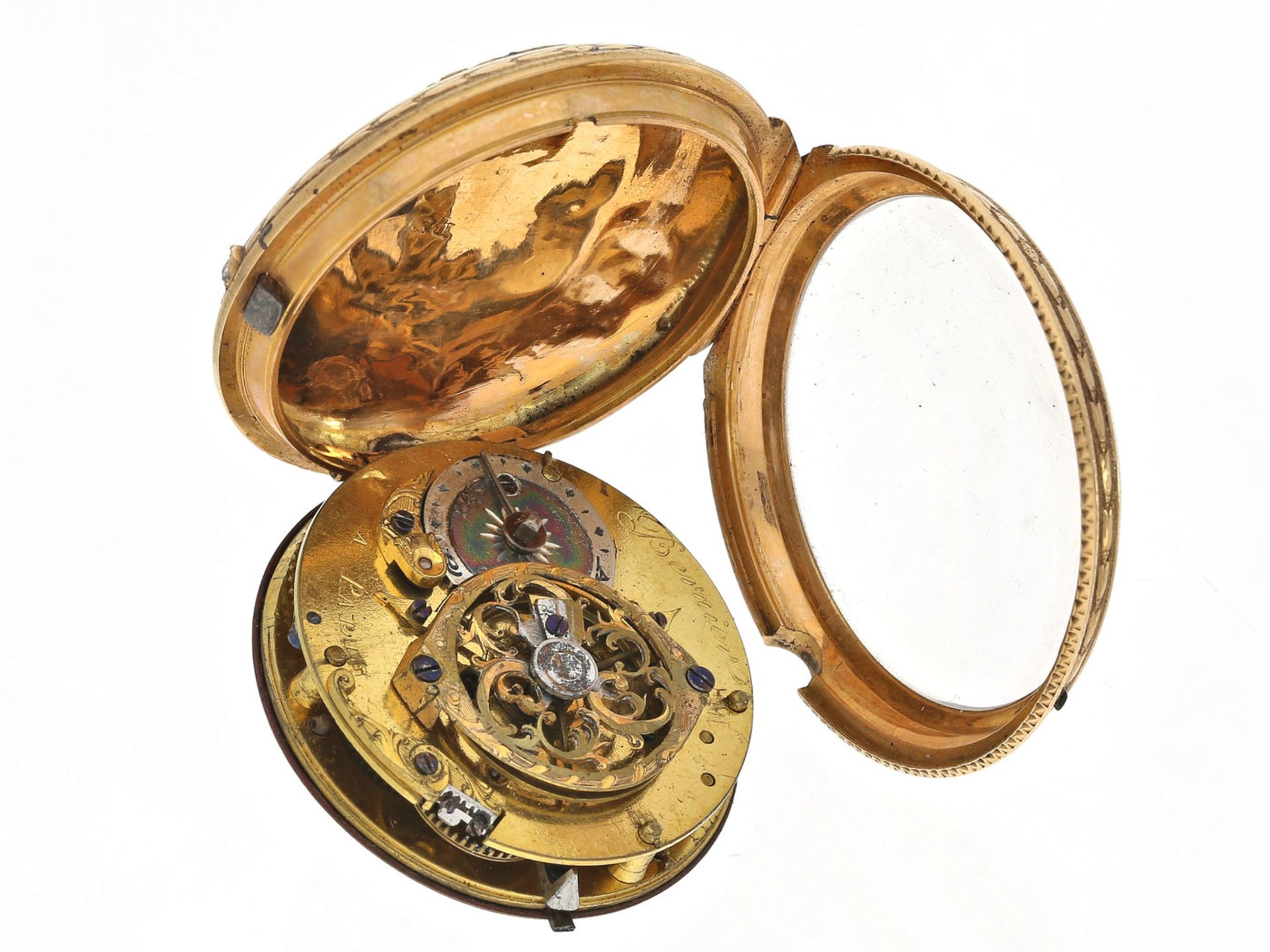 Taschenuhr: kleine, seltene Gold/Emaille-Spindeluhr, signiert Bernier a Paris, ca.1780Ca. Ø37mm, ca. - Bild 2 aus 2