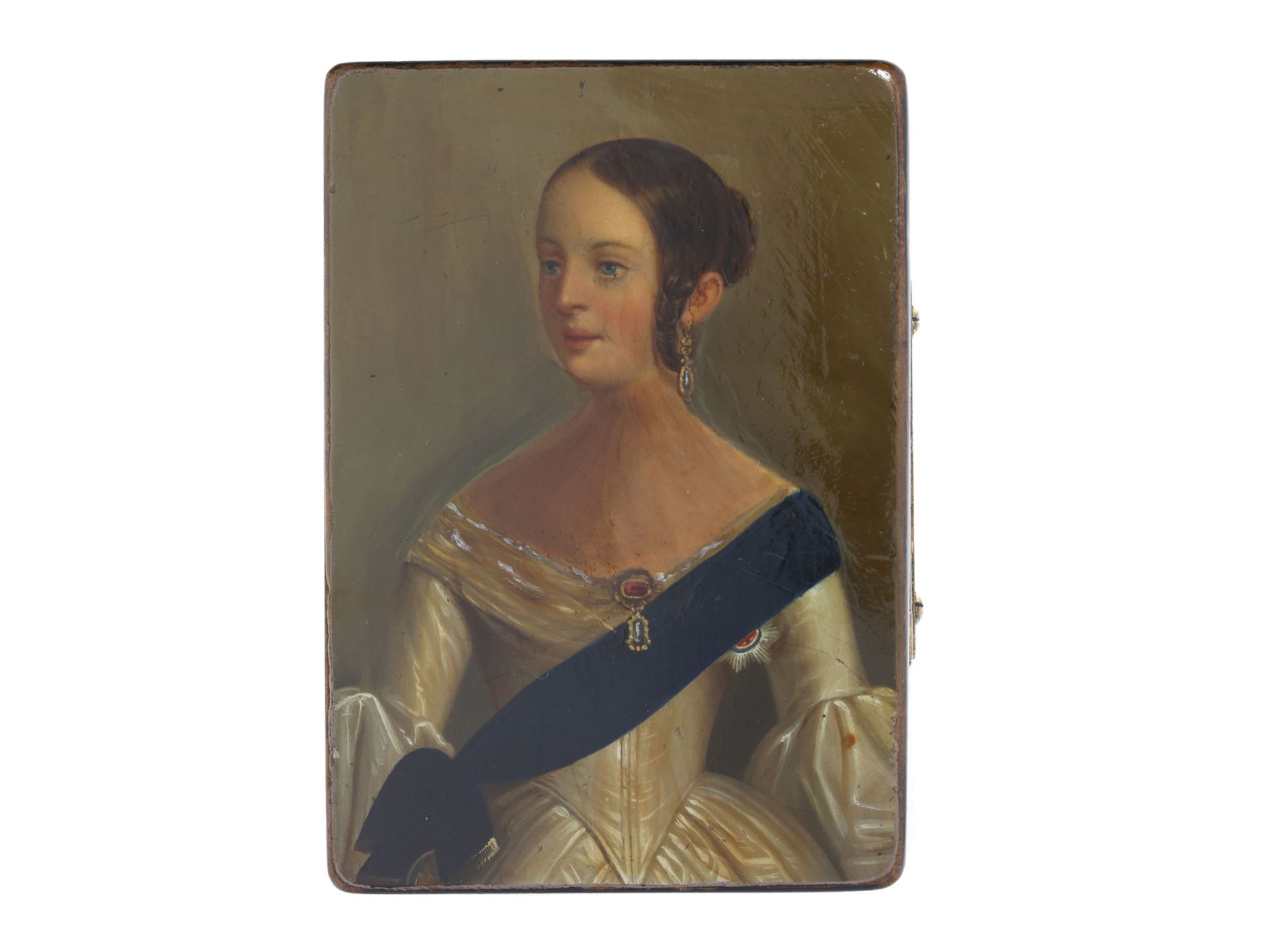 Dose/Tabakdose: seltene, hochfeine Biedermeier Lackdose mit Portrait der Königin Victoria, ca.1840/