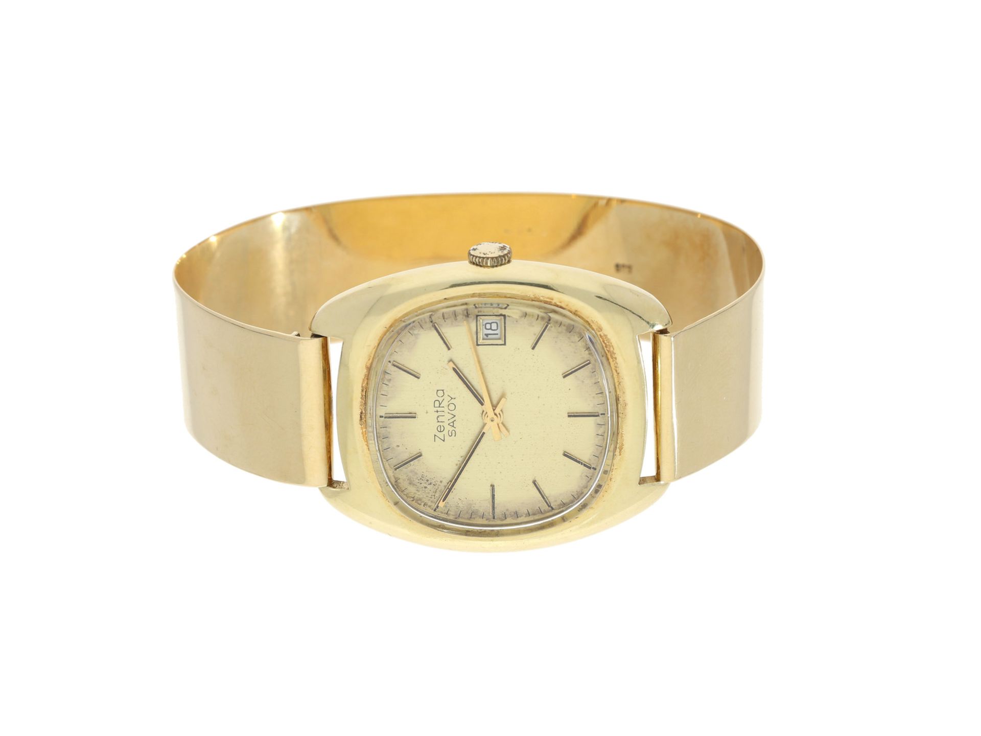 Armbanduhr: goldene vintage Spangenuhr der Marke ZentraCa. 54,5g, 14K Gelbgold, Gehäuse ca. 34 ×
