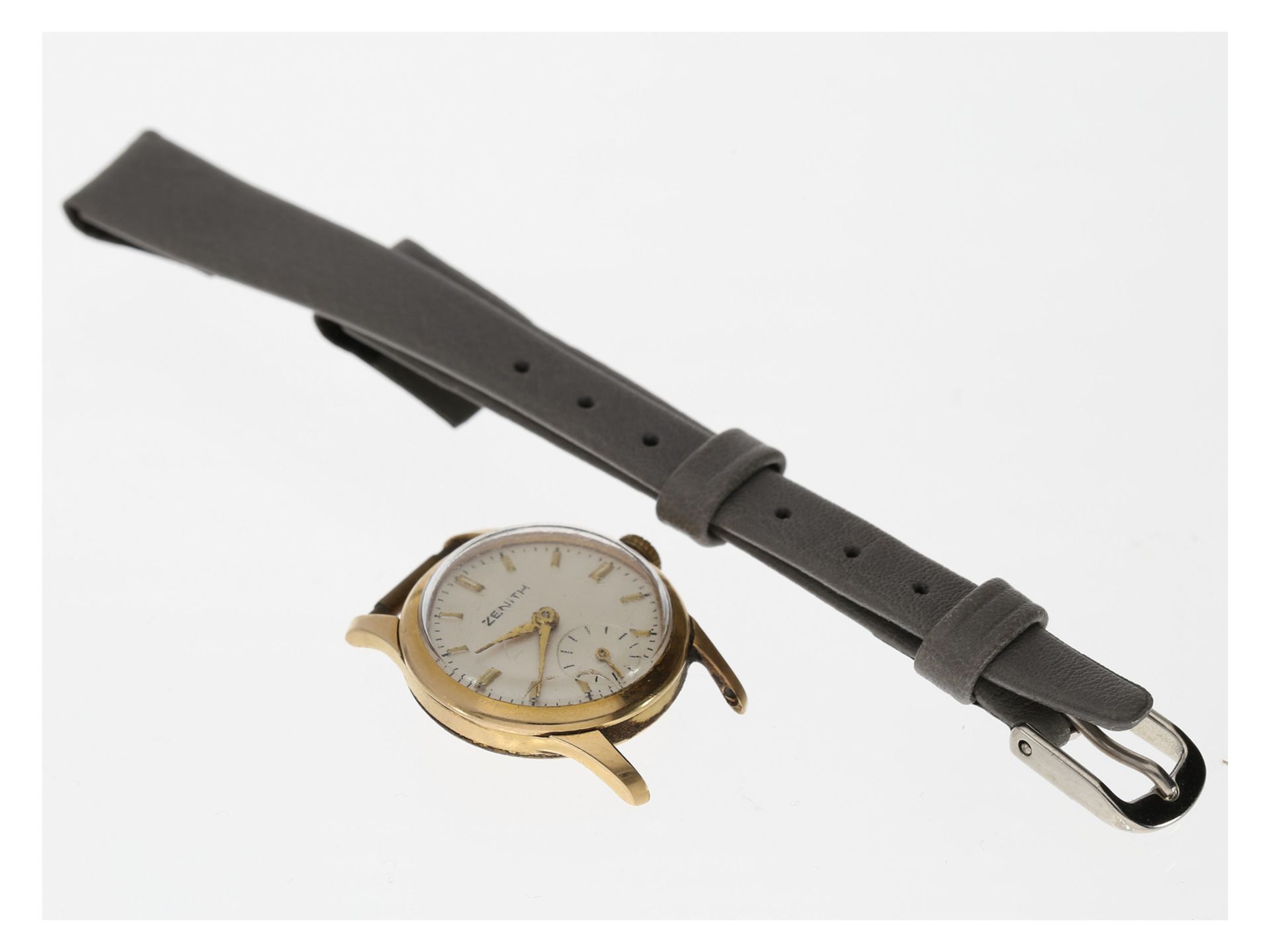 Armbanduhr: goldene vintage Damenuhr der Marke Zenith, 18K GoldCa. Ø22mm, Handaufzug, Gehäuse aus