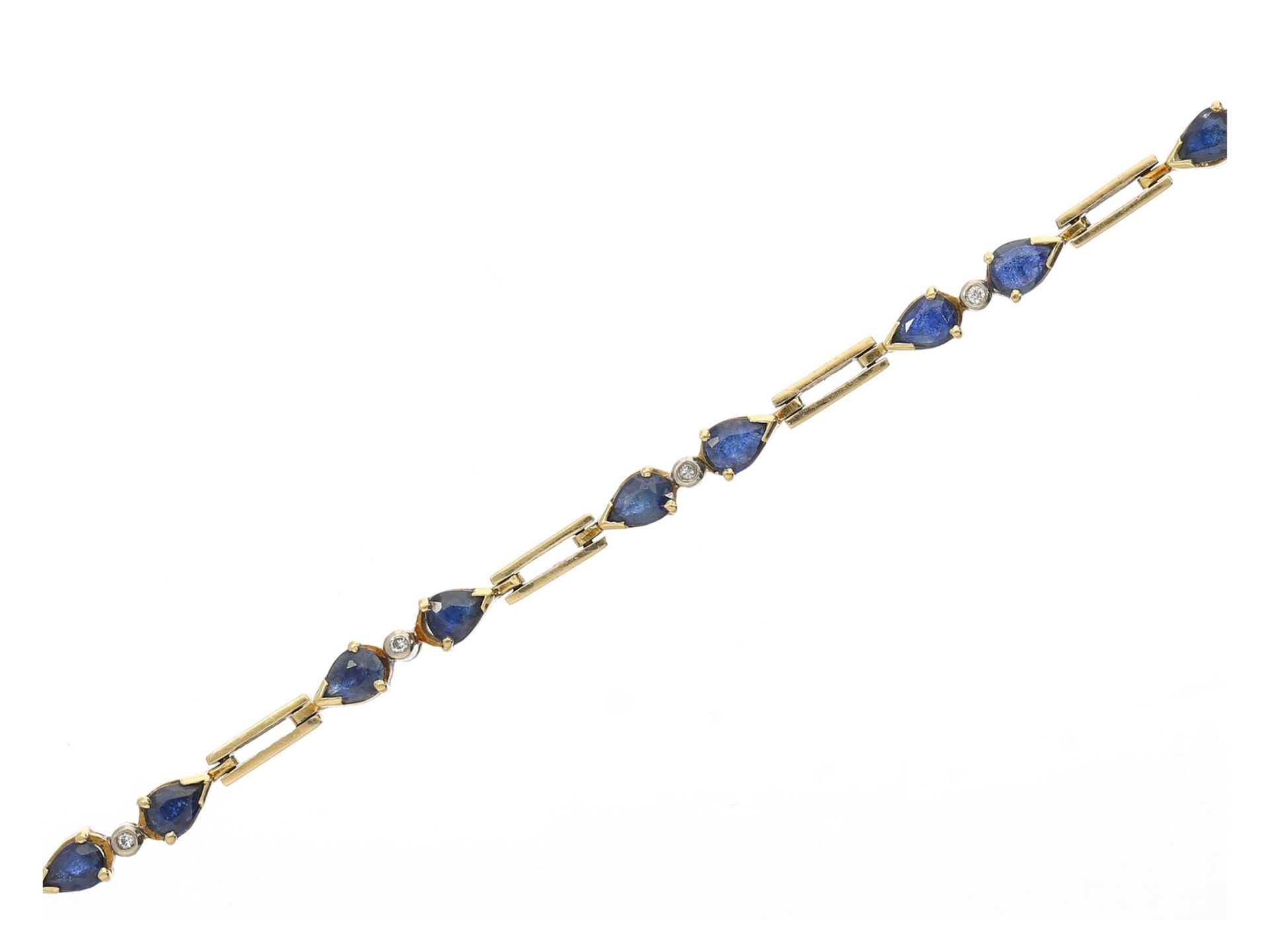 Armband: handgearbeitetes vintage Saphir/DiamantarmbandCa. 18,5cm lang, ca. 6,9g, 14K Gold,