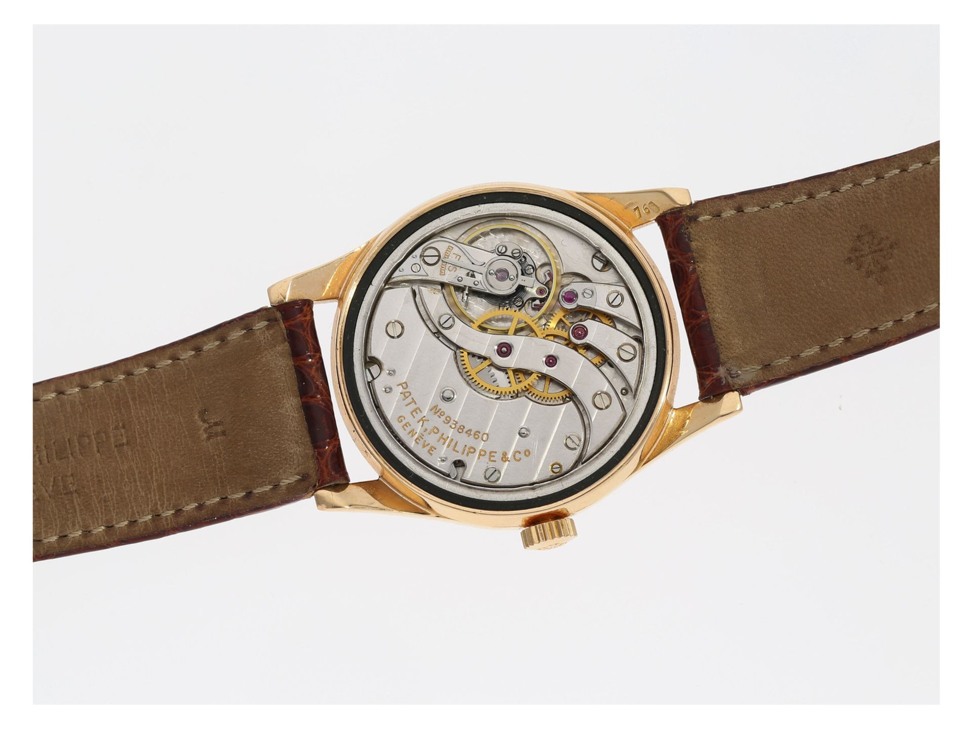 Armbanduhr: gesuchte vintage Patek Philippe Herrenuhr in Roségold, Ref.2483 von 1952, Box und - Bild 3 aus 5