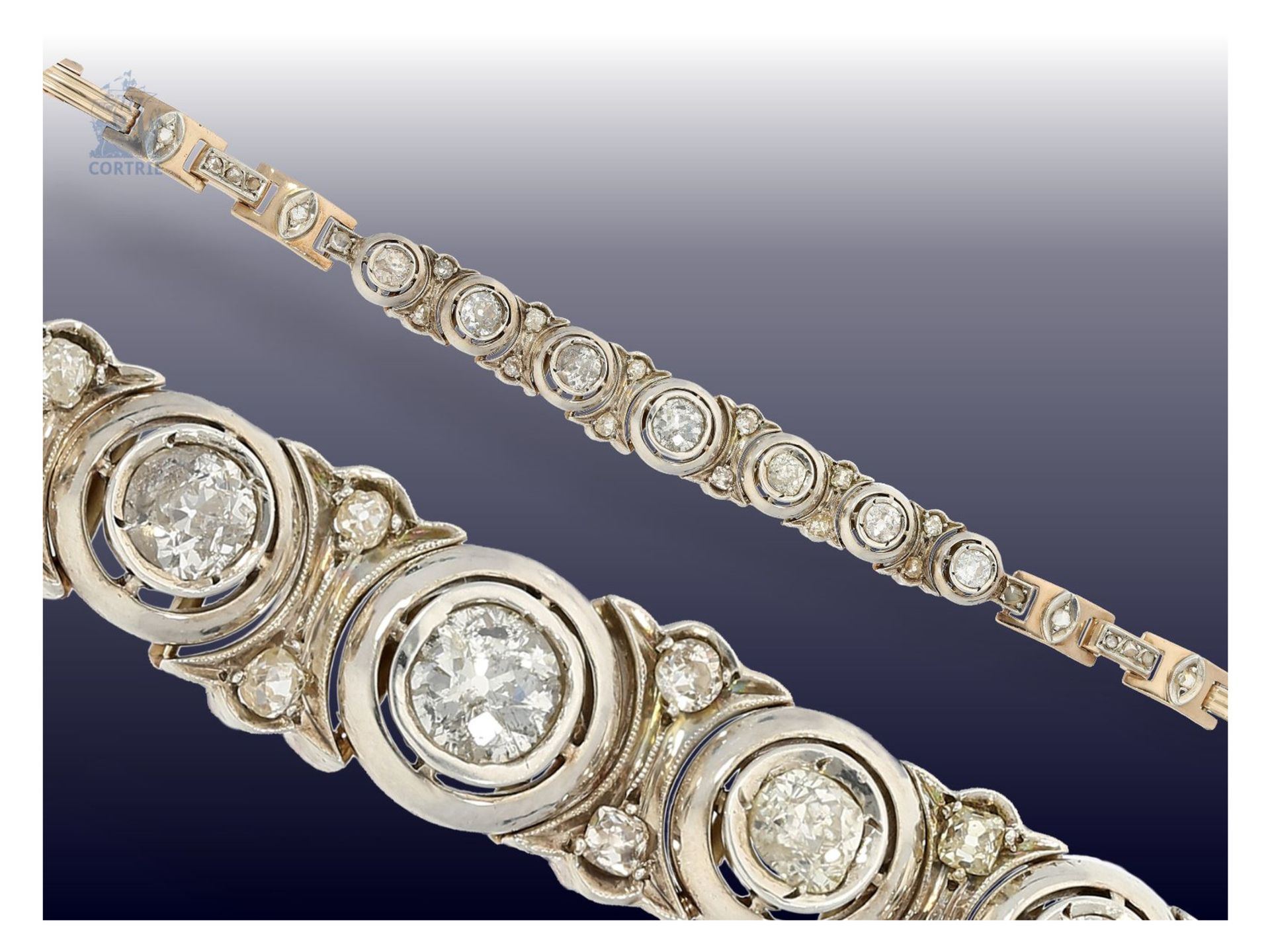 Armband: hochwertiges antikes Diamantarmband, um 1900, ca. 4ctCa. 18,5cm lang, Mittelteil ca. 11mm - Bild 3 aus 3