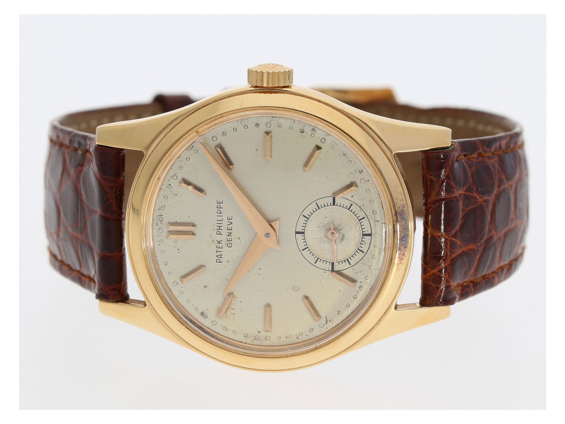 Armbanduhr: gesuchte vintage Patek Philippe Herrenuhr in Roségold, Ref.2483 von 1952, Box und