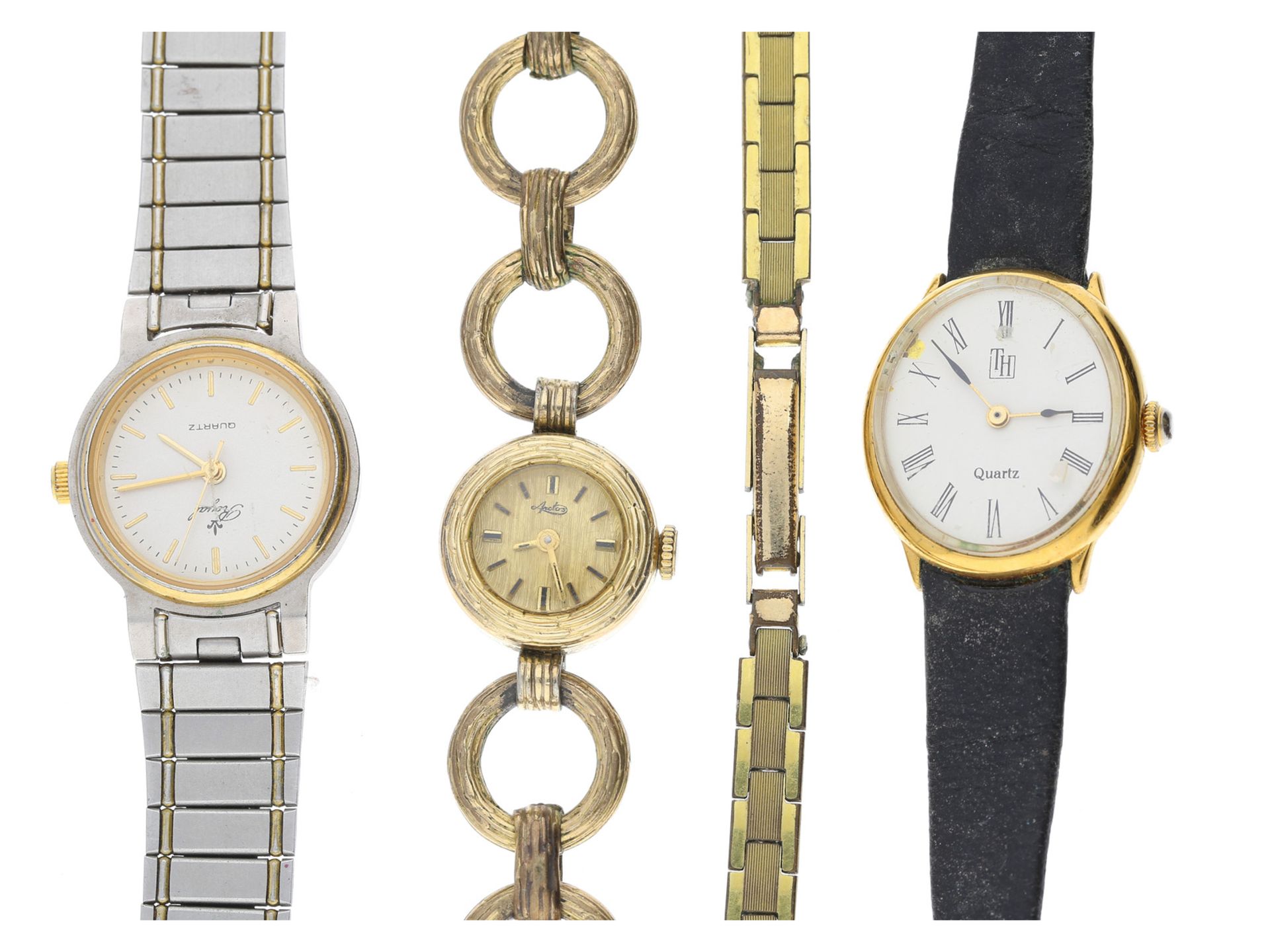 Armbanduhr/Kette: Konvolut vintage Damenuhren sowie alter Silberschmuck, dabei eine alte goldene