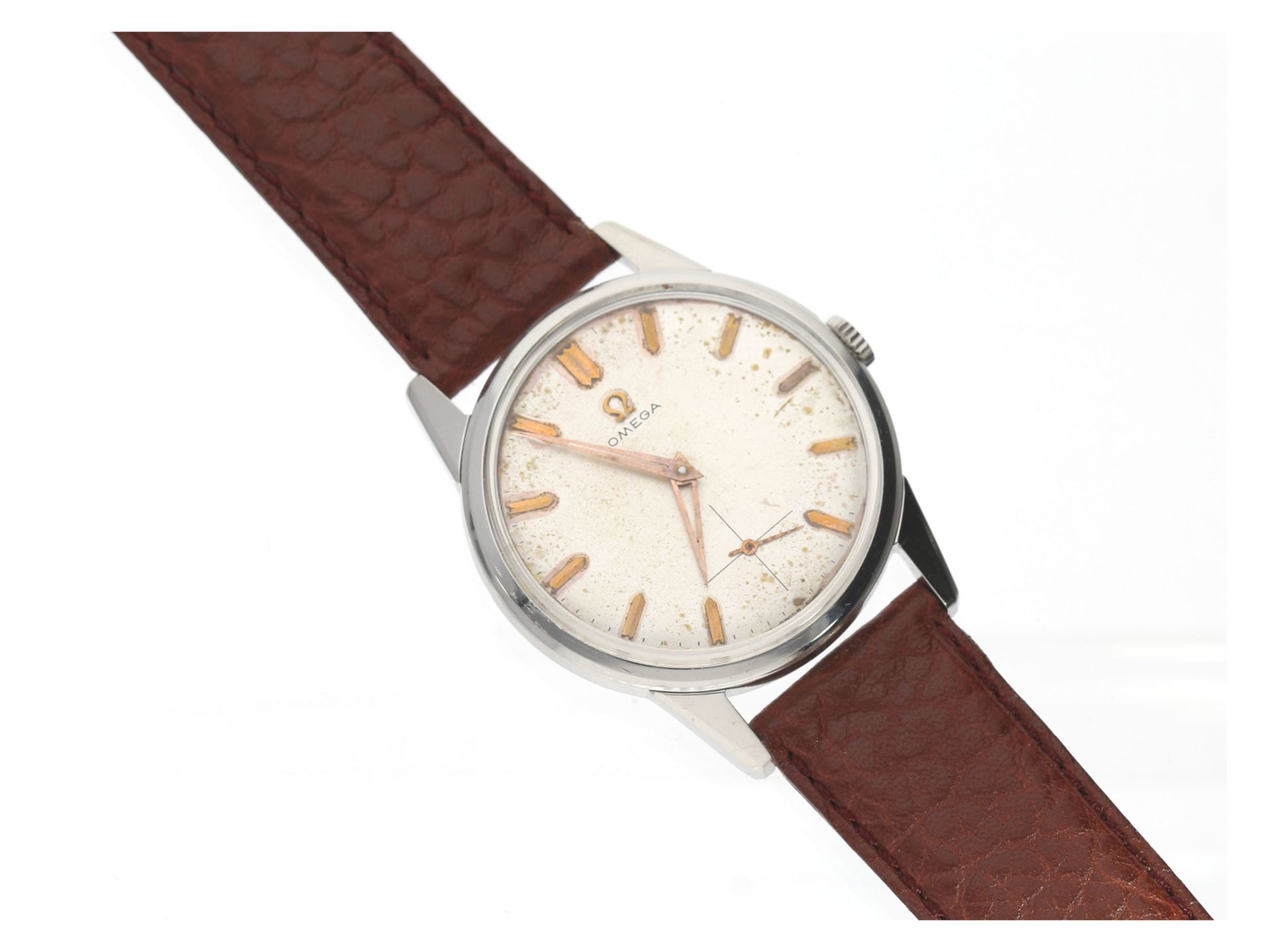 Armbanduhr: große vintage Edelstahl-Herrenarmbanduhr der Marke Omega, Baujahr 1961Ca. Ø34,5mm,