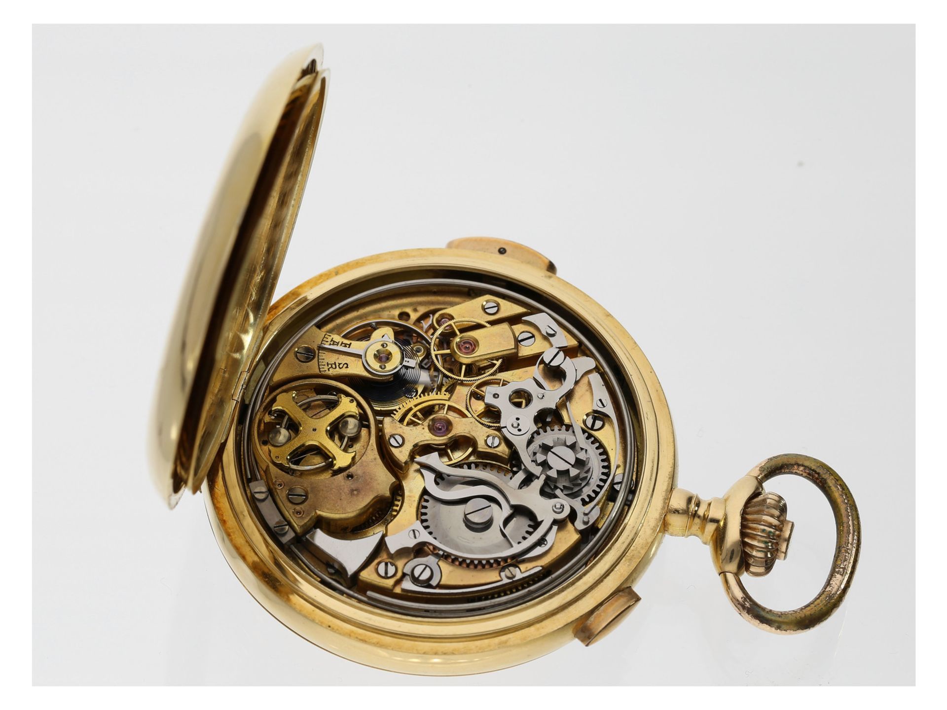 Taschenuhr: hochwertige Goldsavonnette mit Minutenrepetition und Chronograph, Schweiz um 1910Ca. - Bild 2 aus 2