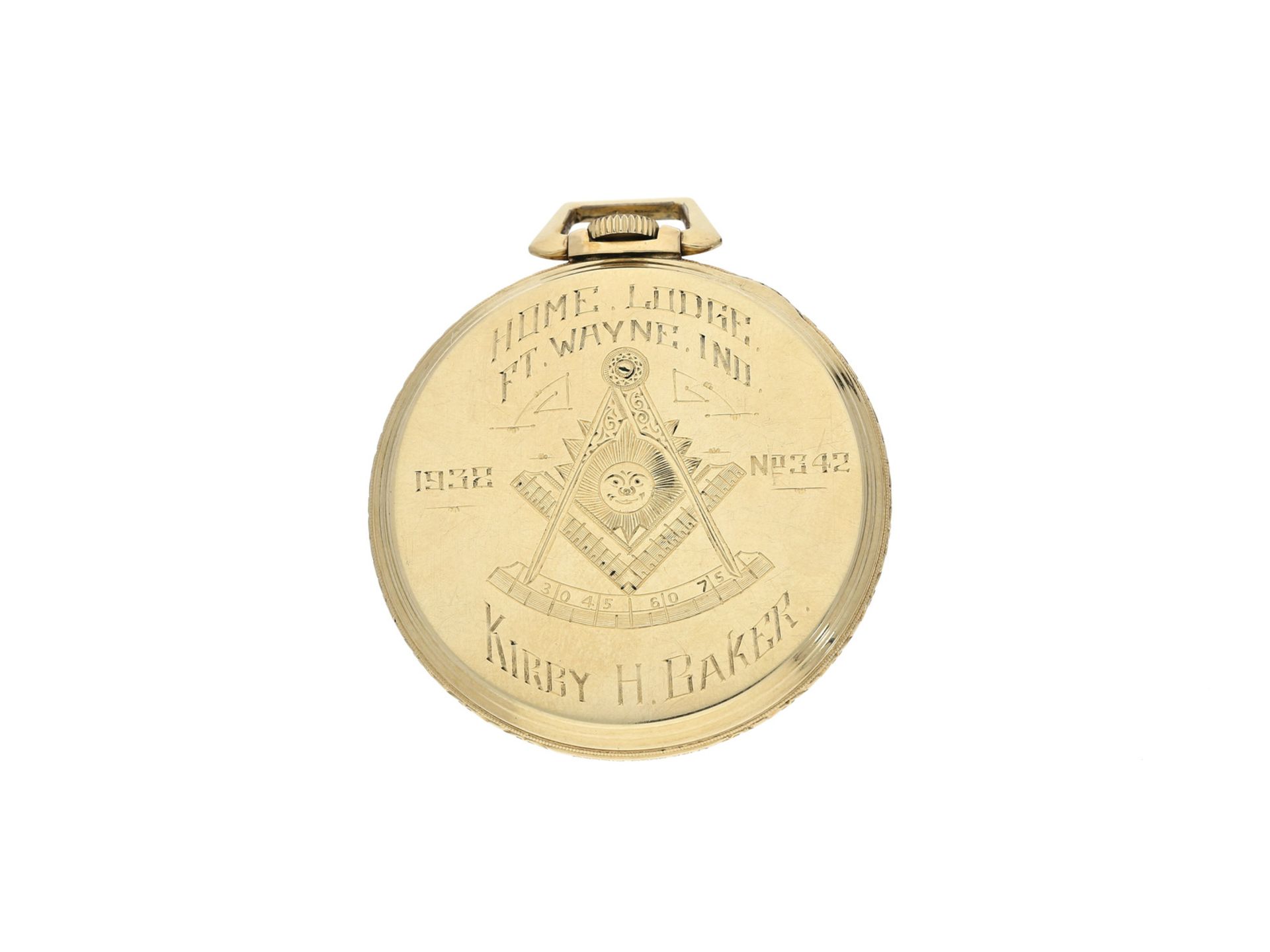 Taschenuhr: seltene amerikanische Art déco Herrenuhr mit Freimaurer-Symbol, Hamilton Grade 917, ca. - Bild 2 aus 3